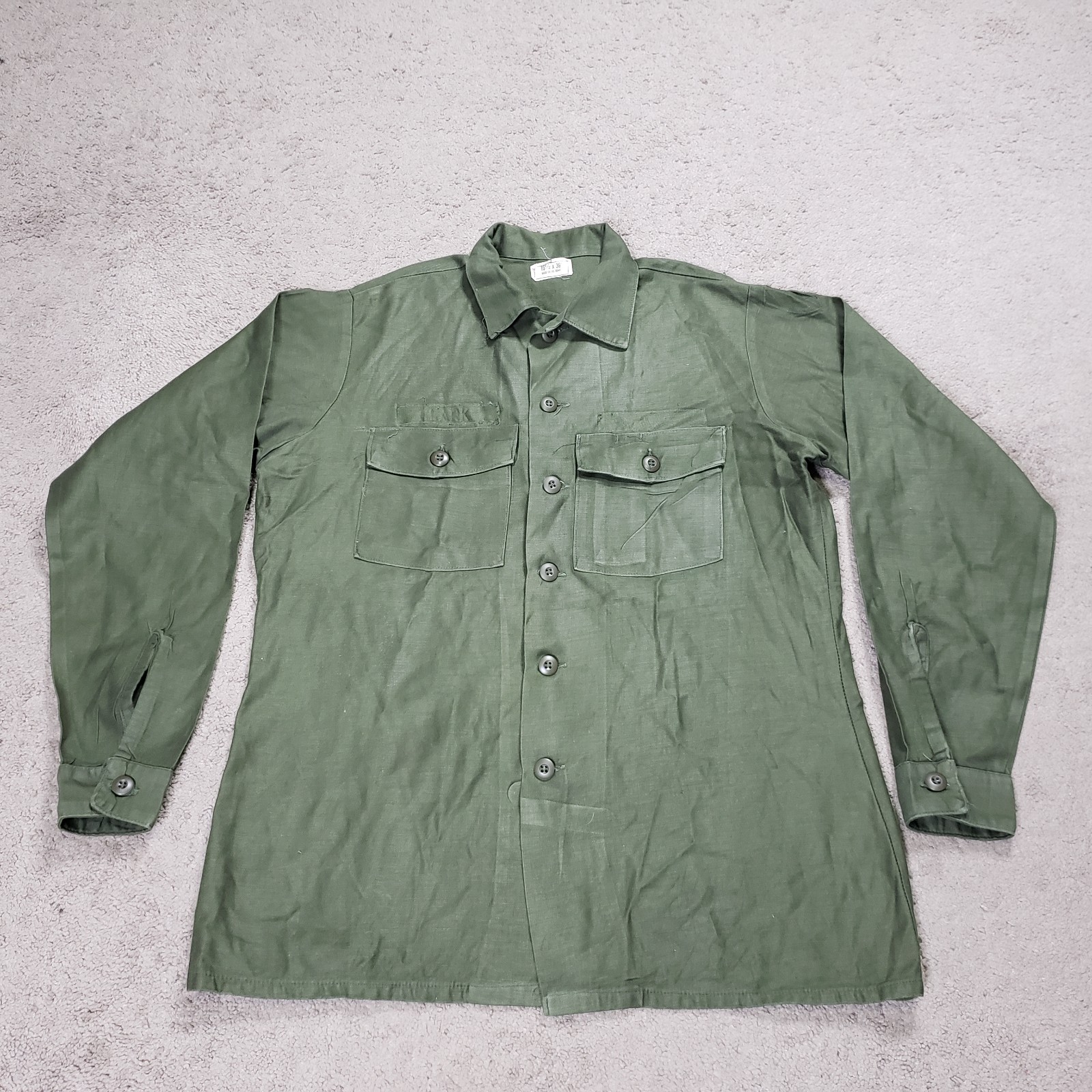 VTG 1976 Vietnam Era OG 107 Military Shirt Cotton Sateen Utility Green 16.5x36
