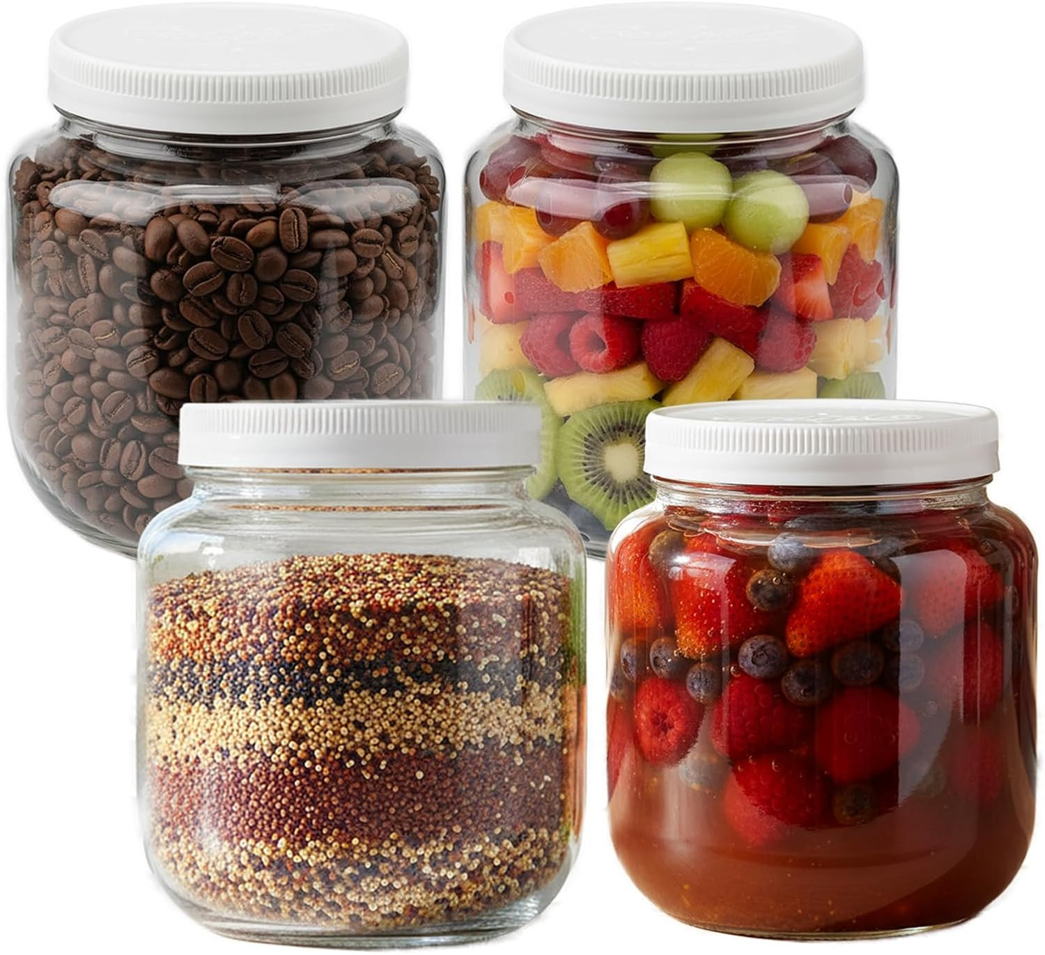 Half Gallon Glass Jars with Lids, 4 Pcs 64 Oz Extra Wide Mouth Glass Storage Jar