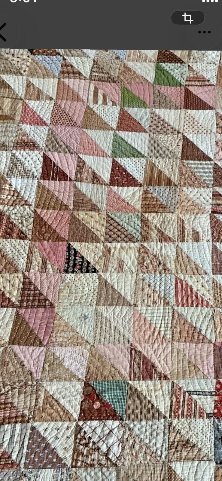 Antique 19th Century Brown Calico Patchwork Quilt  79” by 74” Cutter