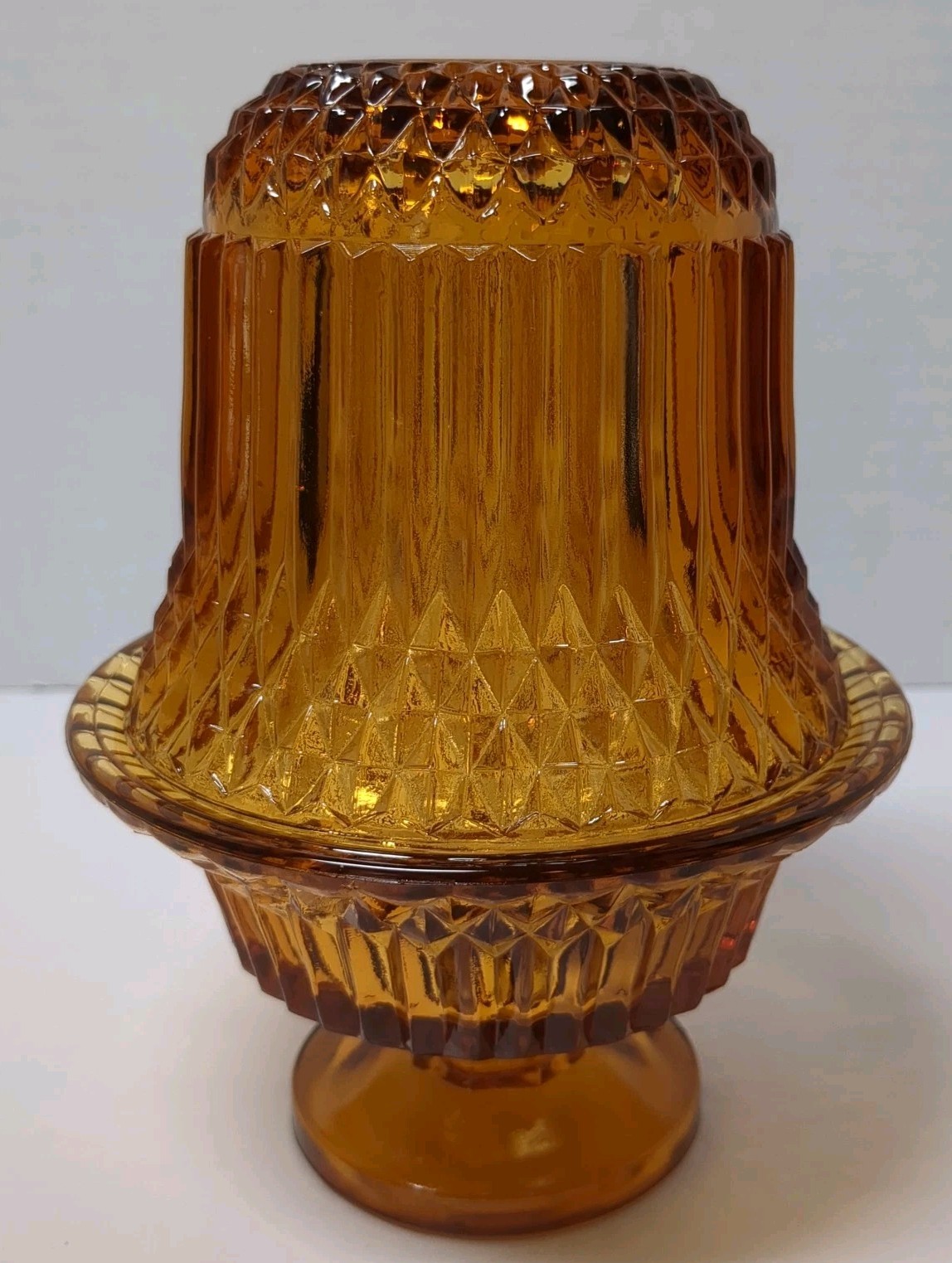 VTG Indiana Glass Diamond Point Fairy Lamp Amber 2 Piece Vintage Mid-Century EUC