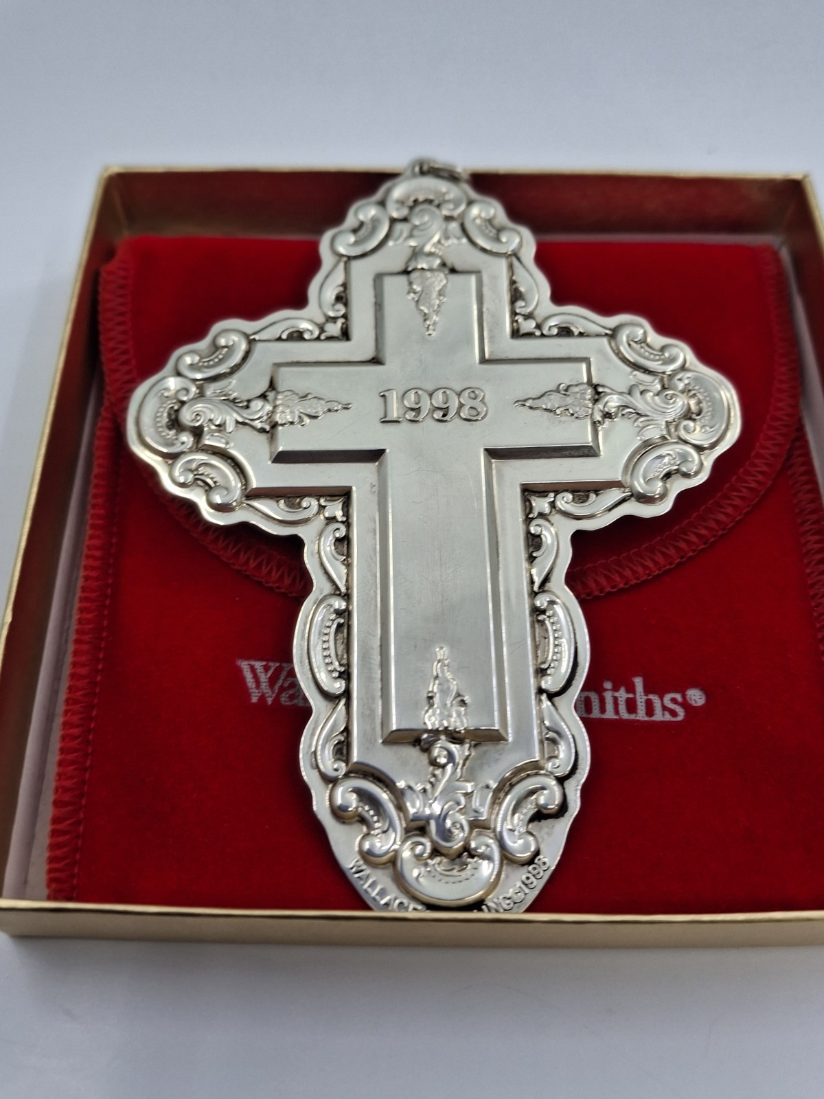 925 Vintage Wallace Sterling 1998 Baroque Cross Ornament Orig Box 22.7g