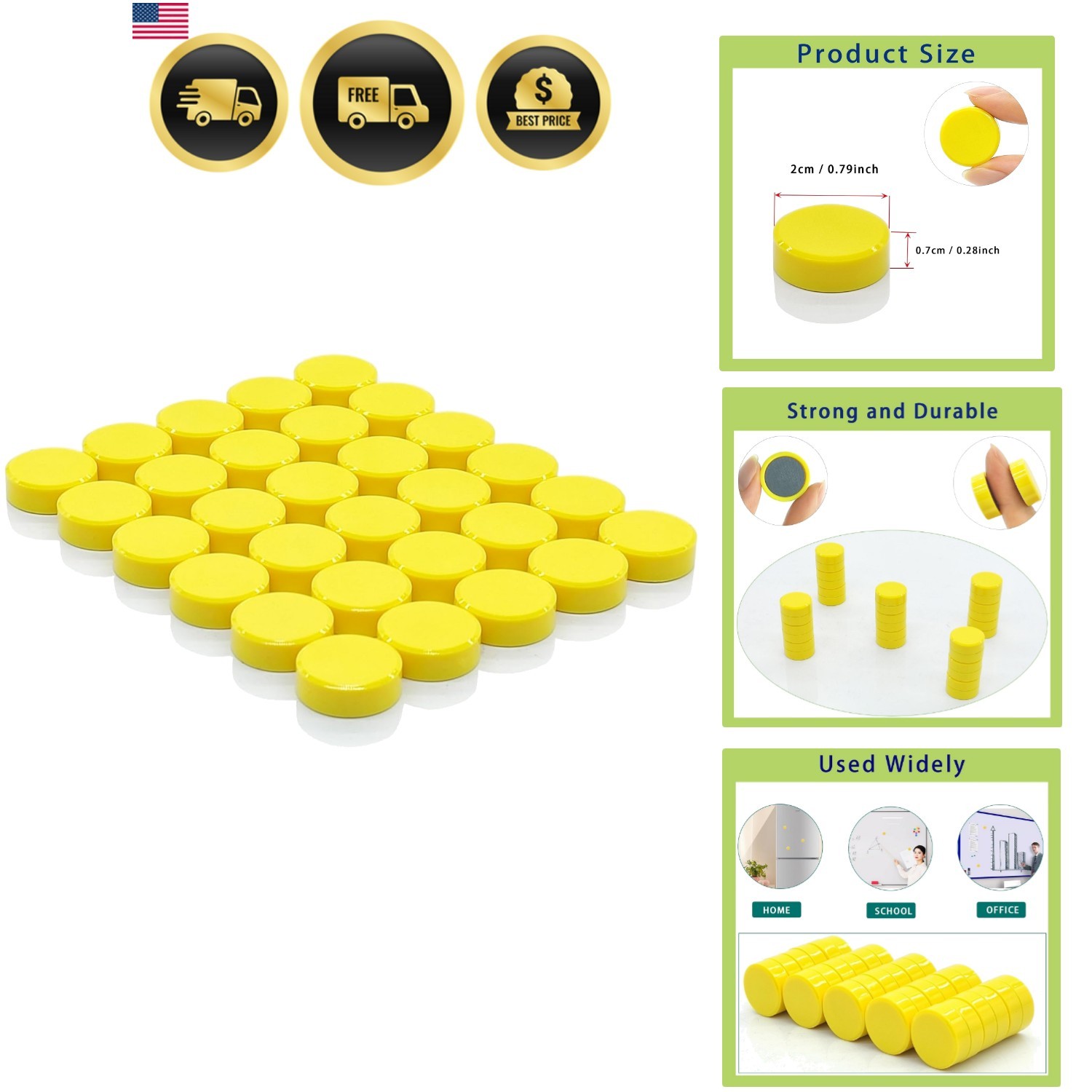 Heavy Duty Round Fridge Magnets 30 Pack Small Cute Whiteboard Magnets