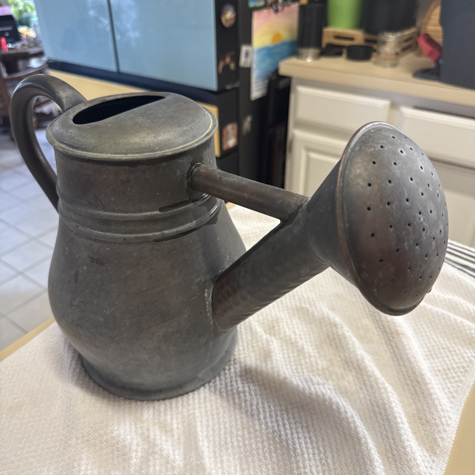 Antique French Victorian Era Copper Hand Made Watering Can. Rose pour