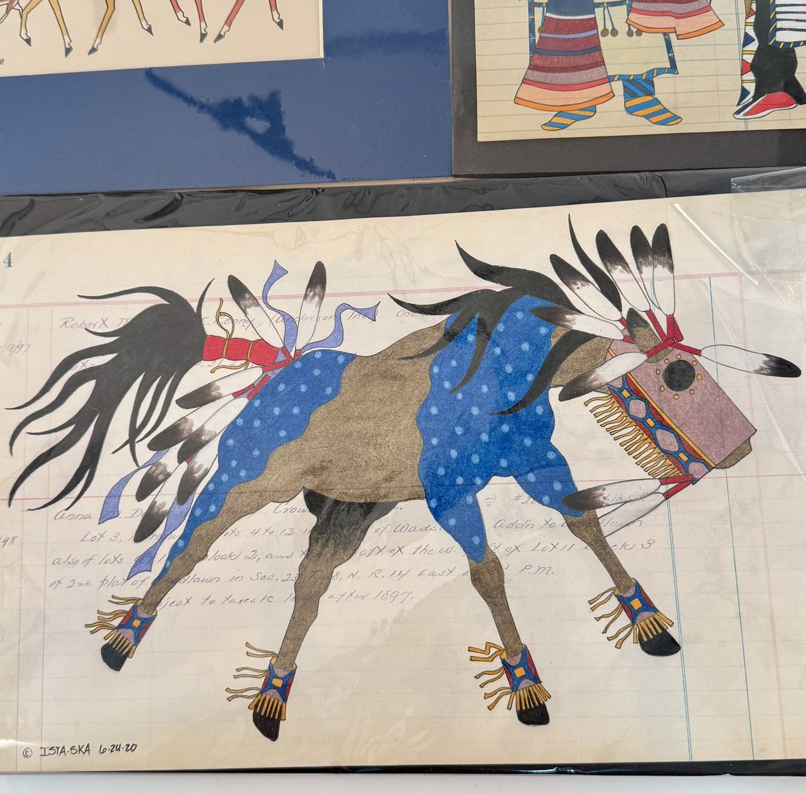 TRAVIS BLACKBIRD Ledger Art ORIGINAL Native American Drawing “OGLALA WAR PONY”