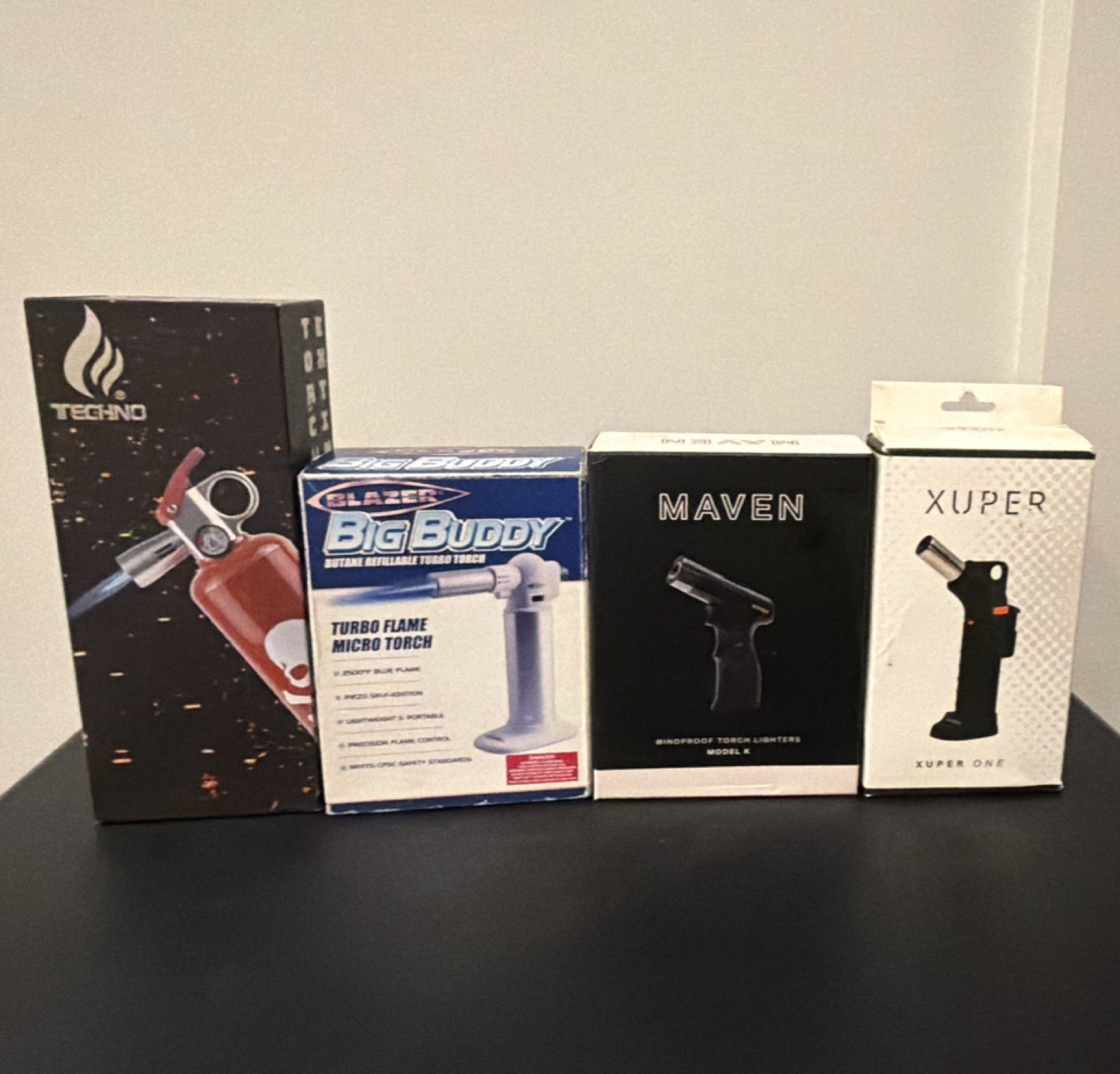 Techno, Blazer, Maven, Xuper Lot of 4 Butane Torch Lighters w/ Boxes