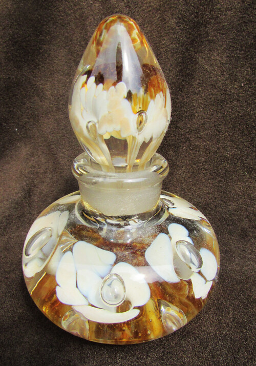 Joe Rice St. Clair perfume bottle pale amber trumpet flowers decanter 