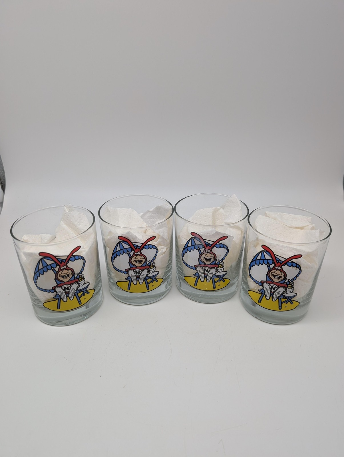 Vintage Domino\'s Pizza Avoid The Noid Promo Glasses Tumblers Set Of 4 Multicolor