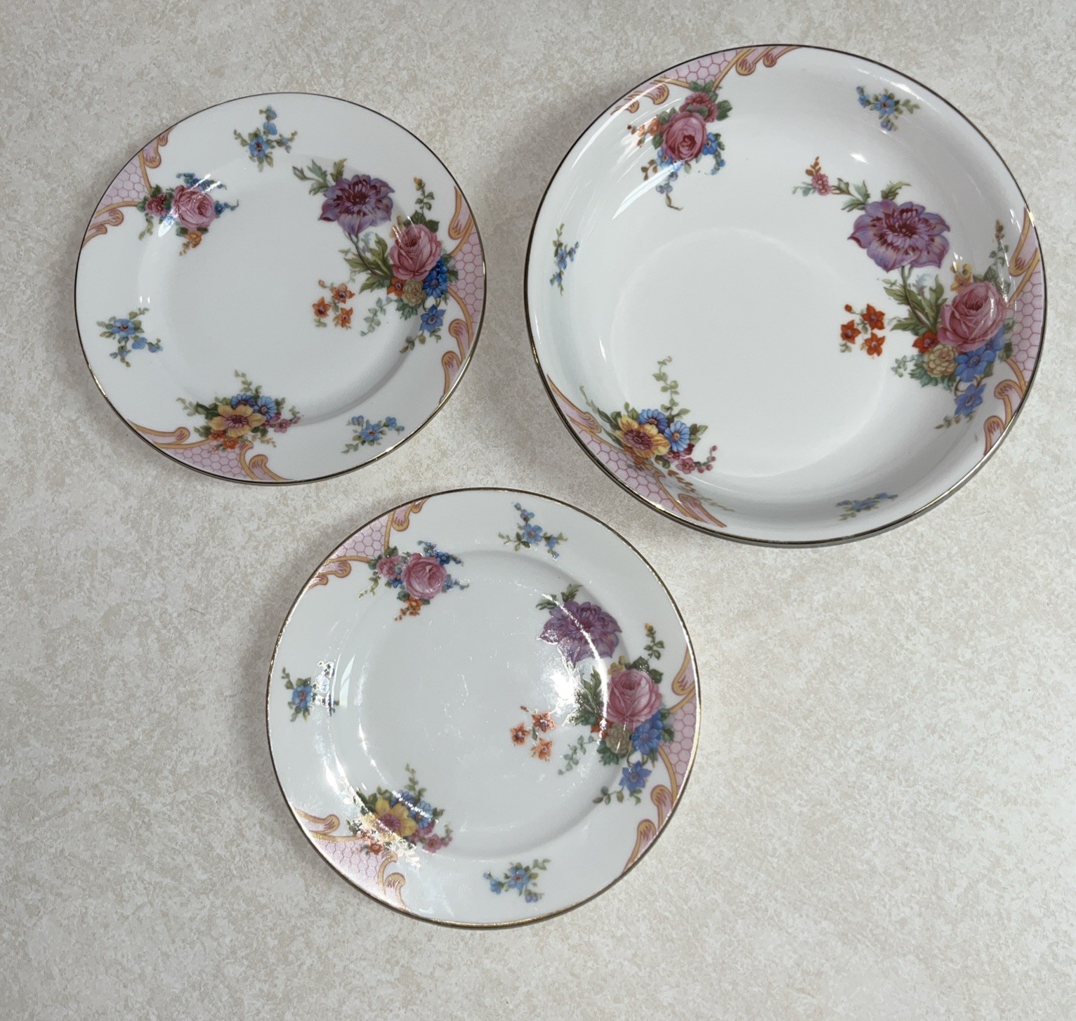 3 China Pieces; Epiag Czechoslovakia Bridal Rose; 2 Plates 6.5