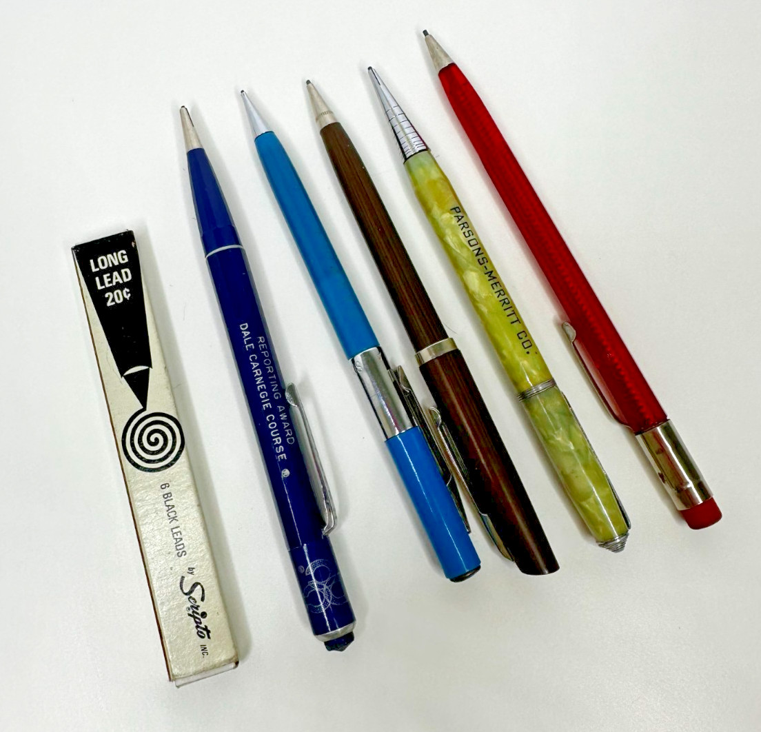 Vtg mechanical pencils lead Lyncraft Green Celluloid Scripto Blue Red  Set 5