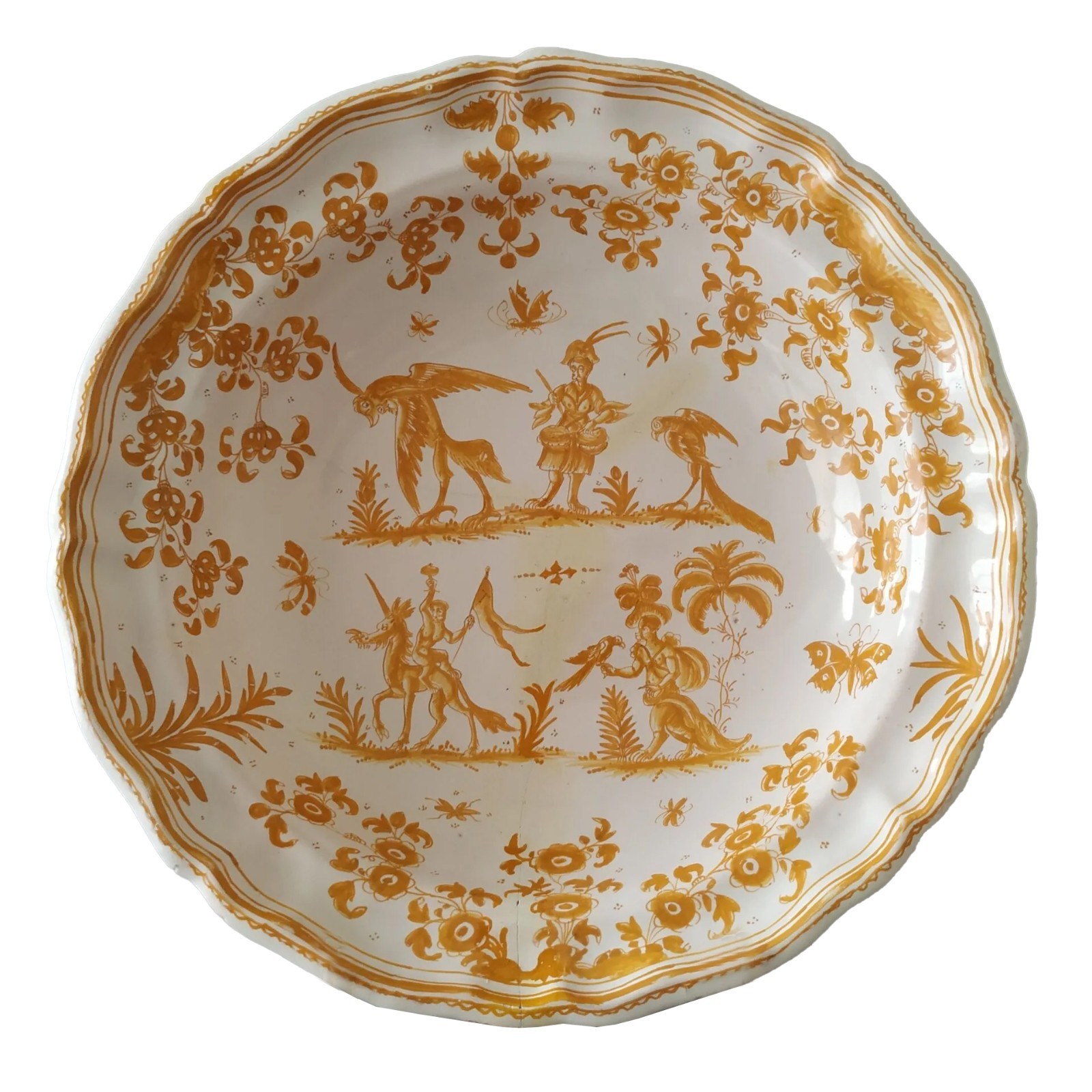 Rare 18th Century Moustiers Callot Faience Plate, Yellow