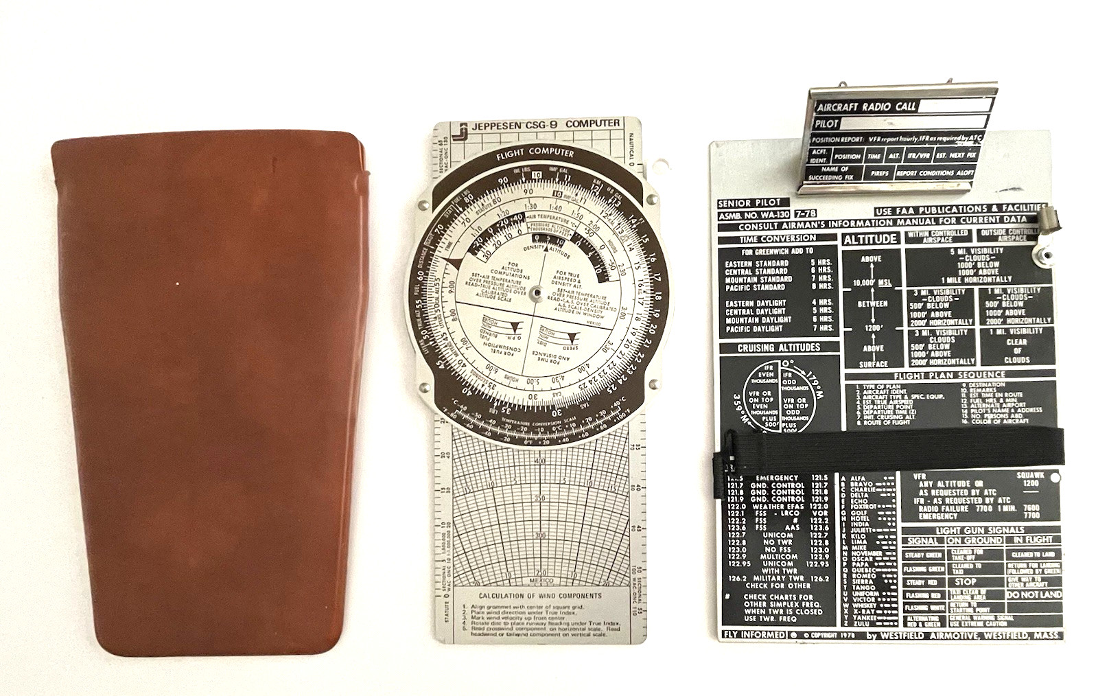 JEPPESEN CSG-9 COMPUTER & Westfield PILOTS FLIGHT DESK Aluminum Clip Board 1978
