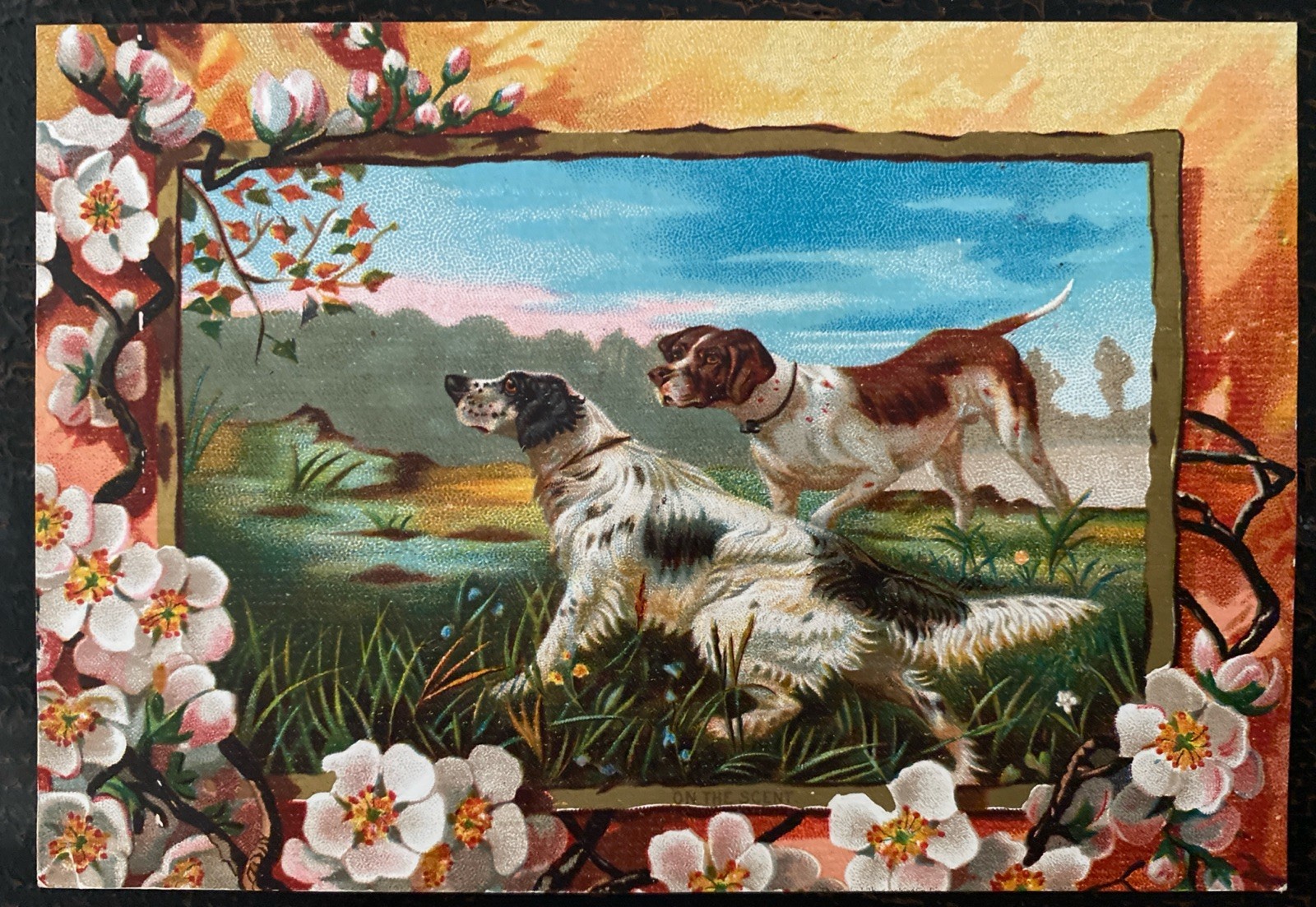 1880s Trade Card MAGIC YEAST CAKES E.W. Gillett Chicago (Large) Hunting Dogs