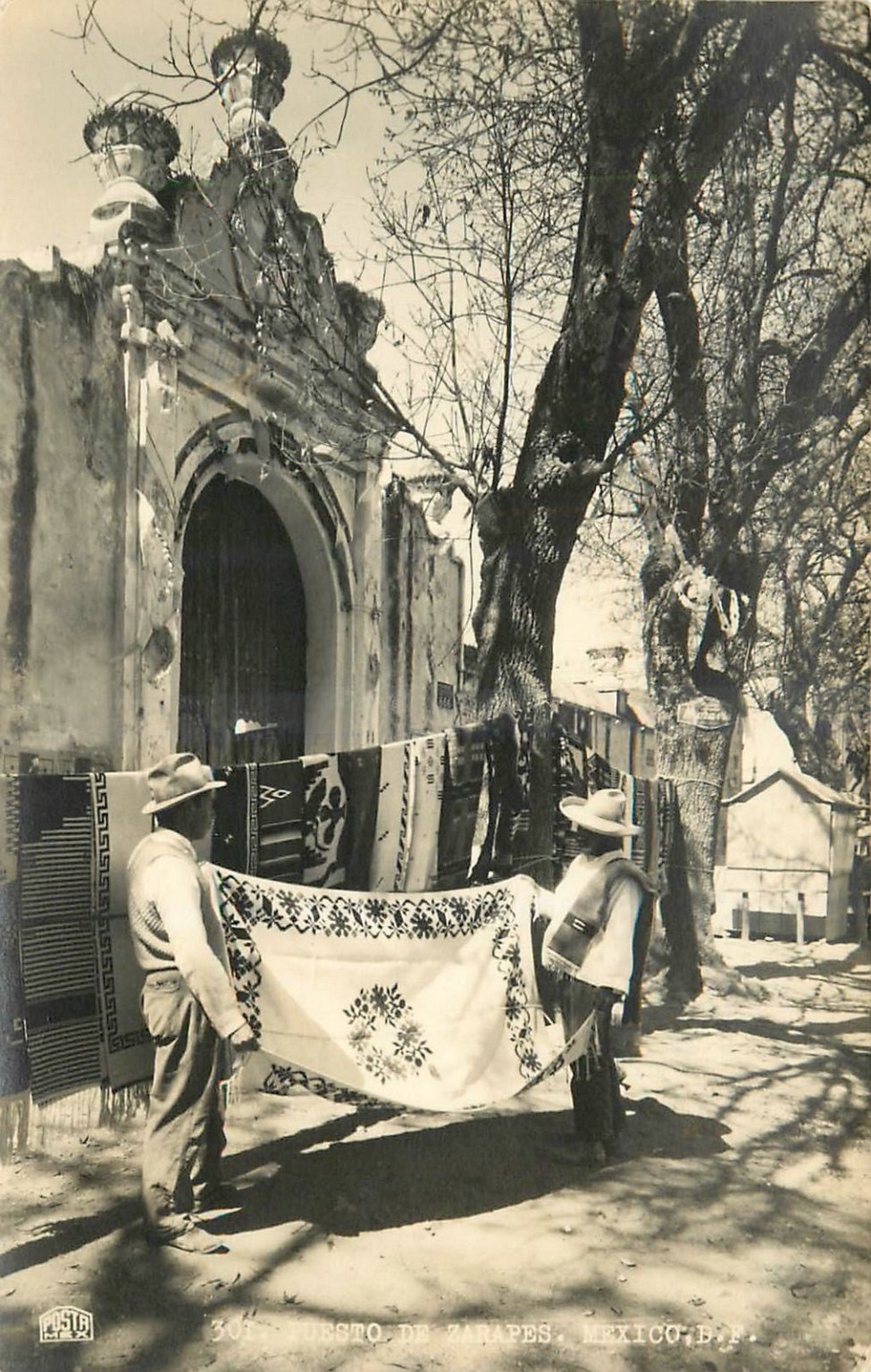 Puebla Mexico Puesto de Zarapes RPPC Men Selling Sarapes Postcard 1950s