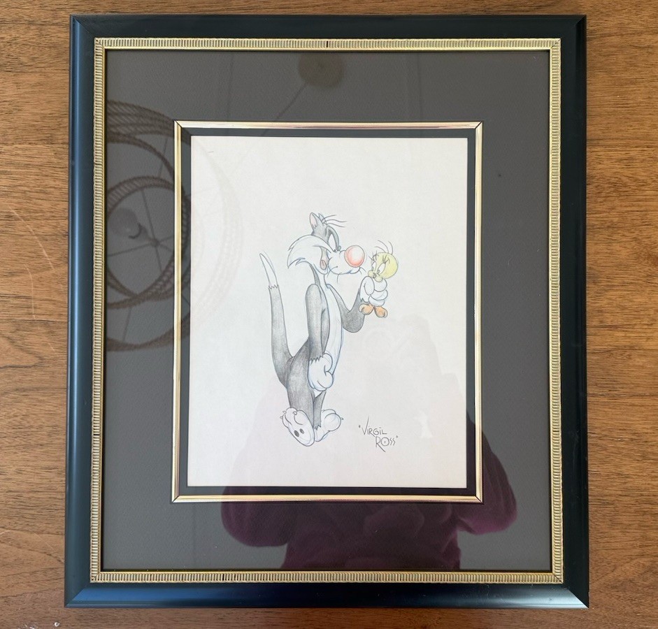 Original Sylvester & Tweety Drawing Signed Virgil Ross Warner Bros COA