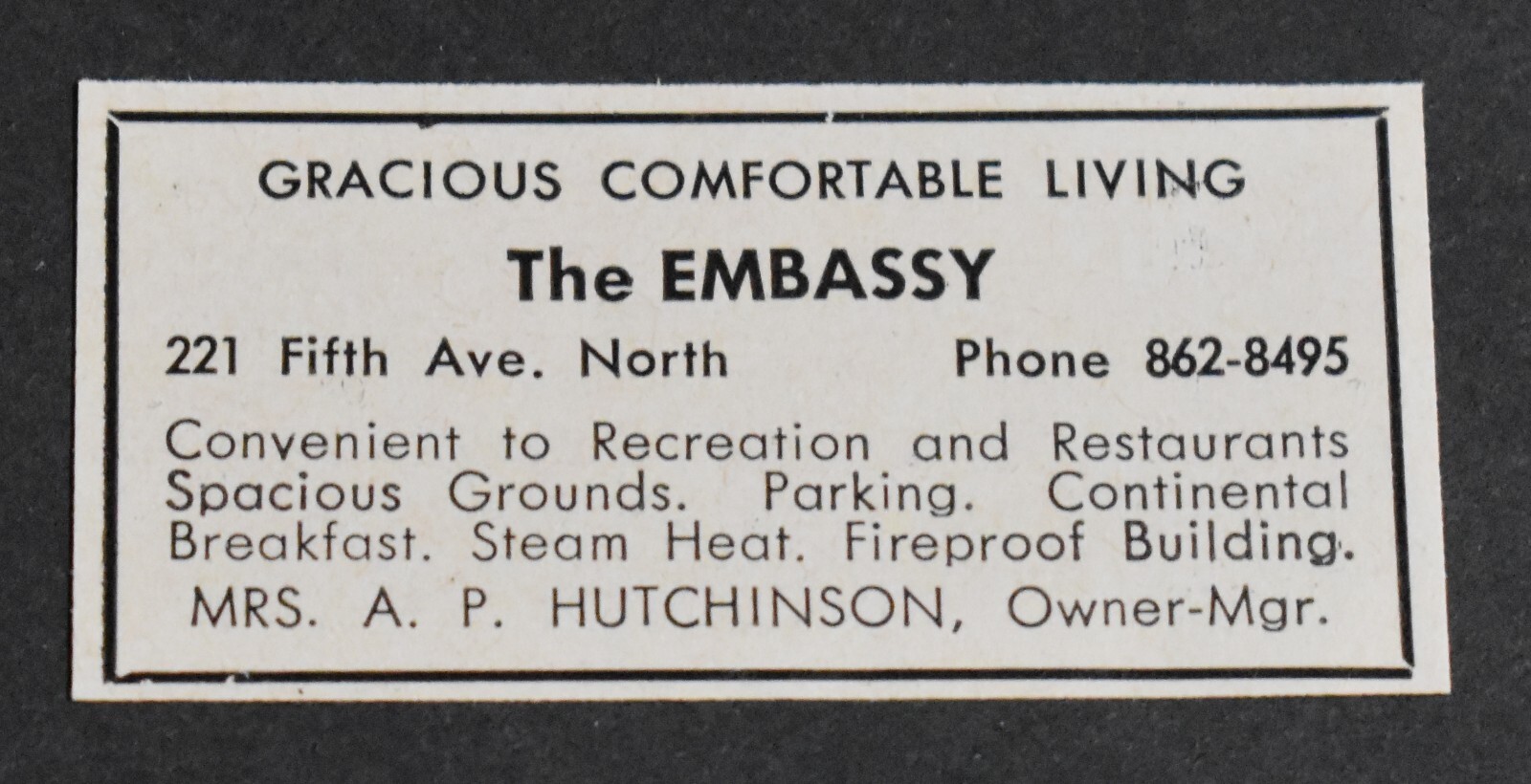 1964 Print Ad Florida Saint Petersburg The Embassy A P Hutchinson 221 Fifth Ave
