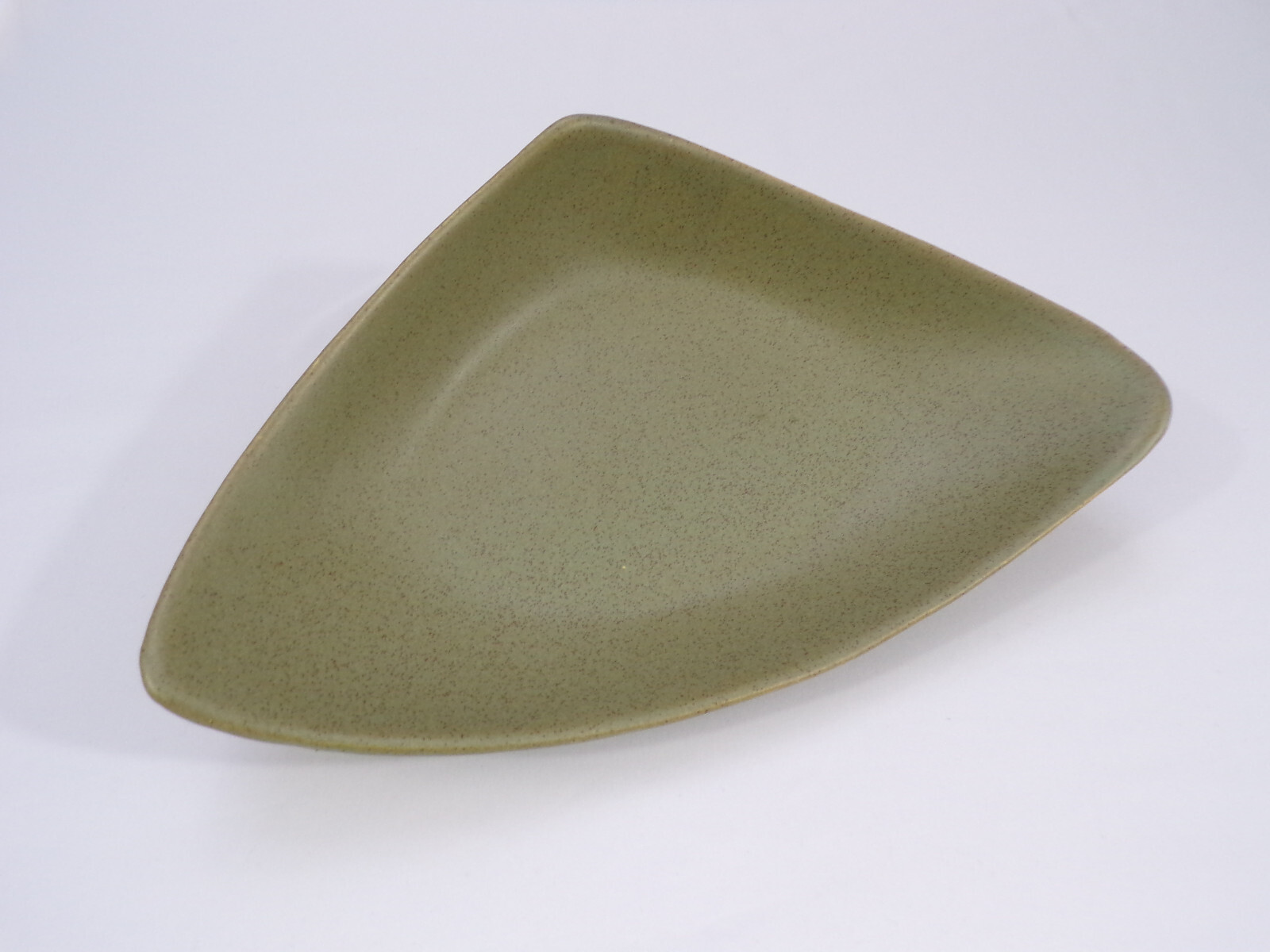 Vintage McCoy Floraline 3 Sided Centerpiece Bowl Olive Green Speckled 1960s D23
