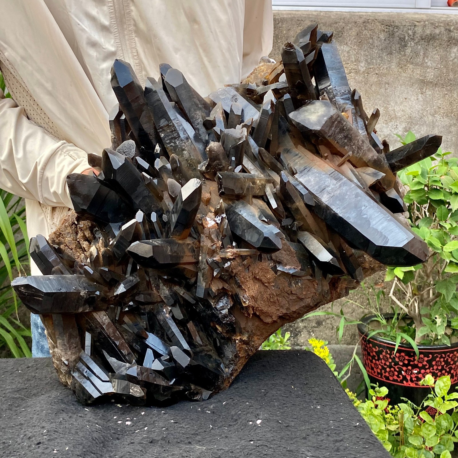 57.74LB Large Natural Smoky Black Quartz Cluster Crystal Specimen Healing