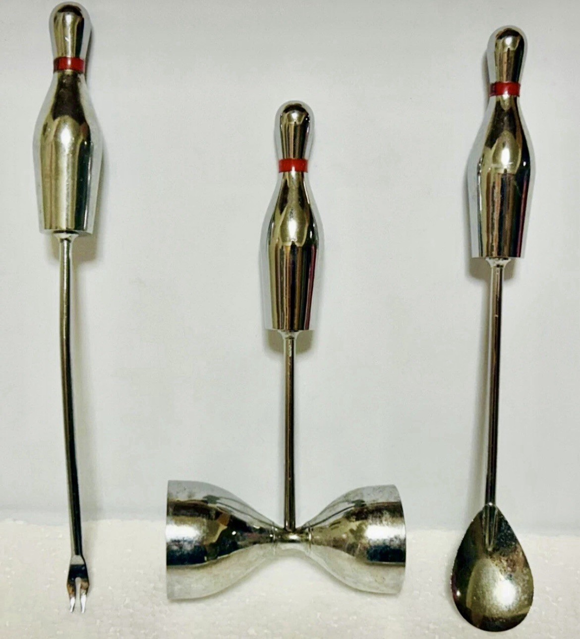 Set Of 3 Made in Japan Heavy Metal Bowling Themed Bar Tools Bowlero Vintage