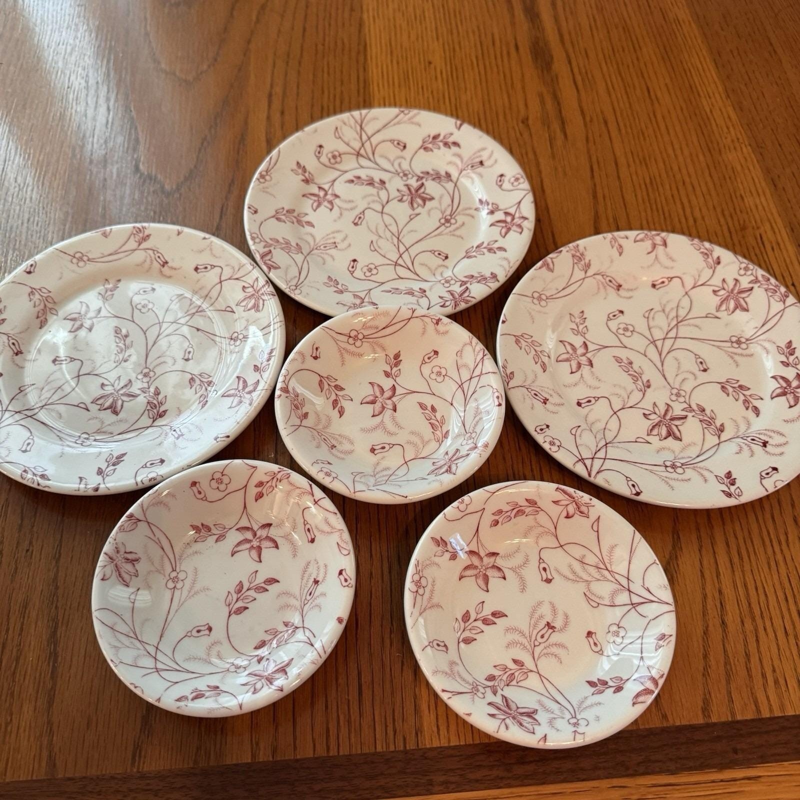 6 Vintage Wellsville China Red Chintz Pattern Restaurant Ware Bowl & Plate 1958 6 Vintage Wellsville China Red Chintz Pattern Restaurant Ware Bowl & Plate 1958