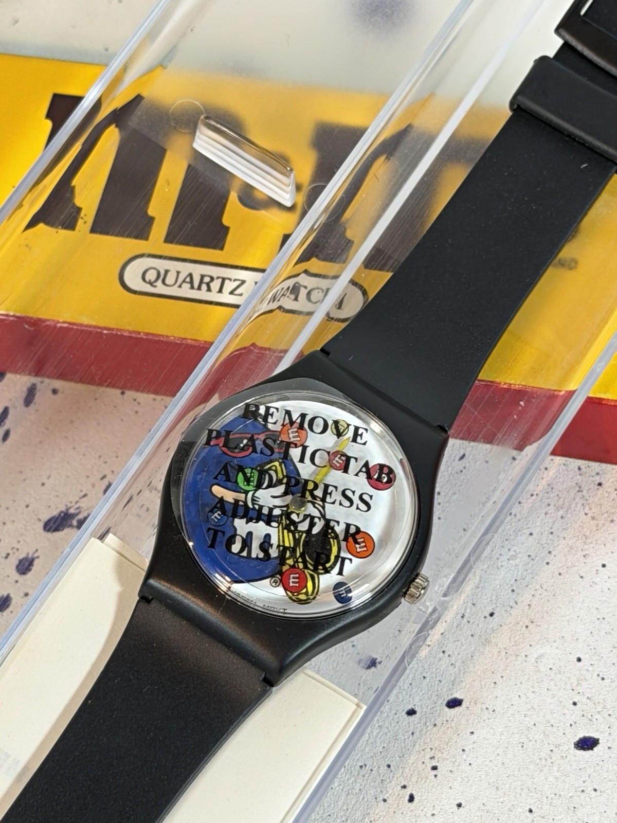 Vintage 1996 M&M’s Blue Saxophone Quartz Watch NOS Original Box Candy Promo