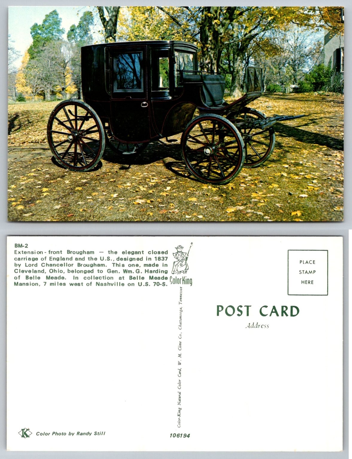 Belle Meade Mansion Brougham Carriage Nashville TN Postcard Color King