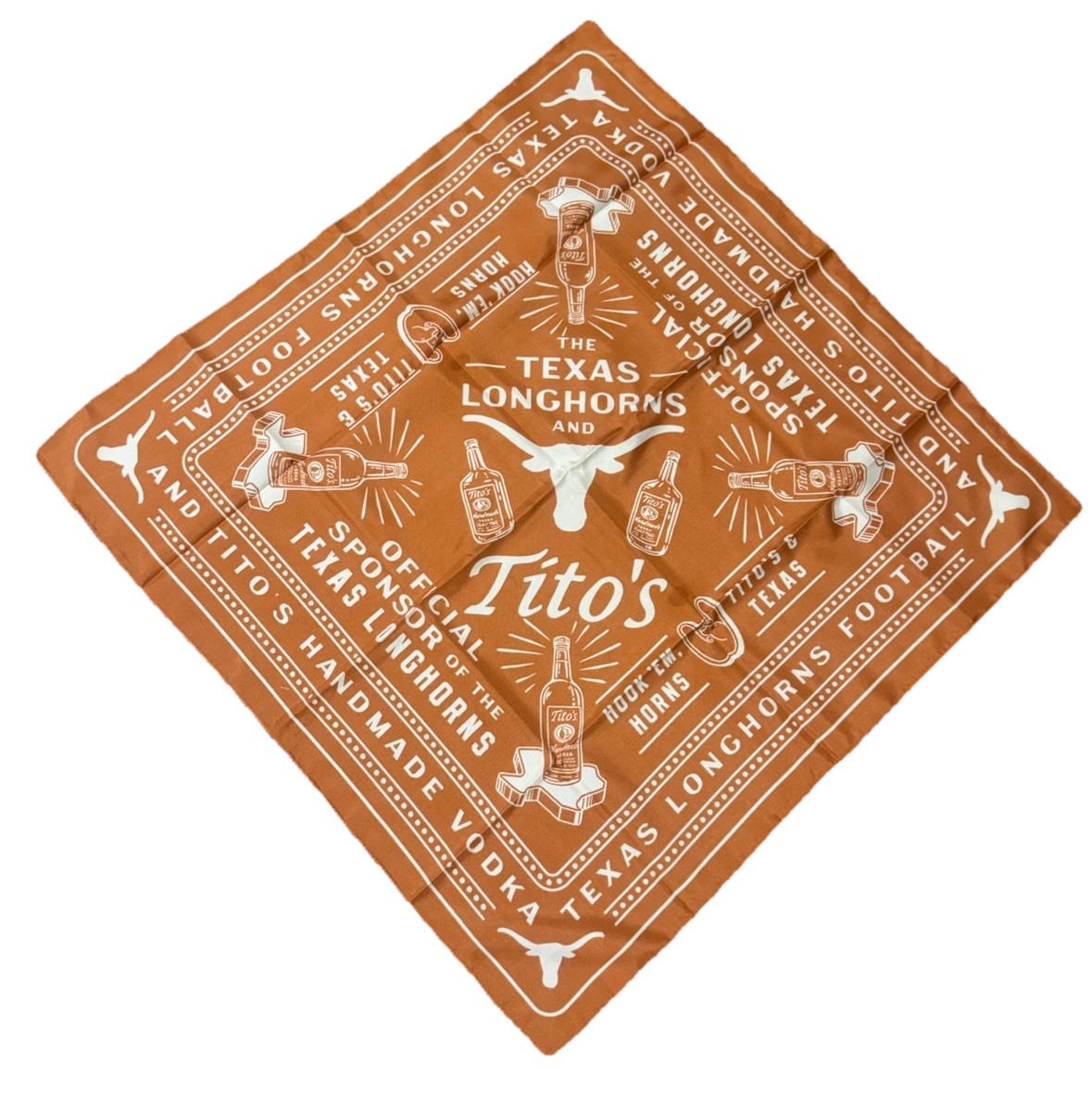 TITO'S Handmade Vodka Handkerchief Bandana Texas Longhorns Orange 21.5” Square