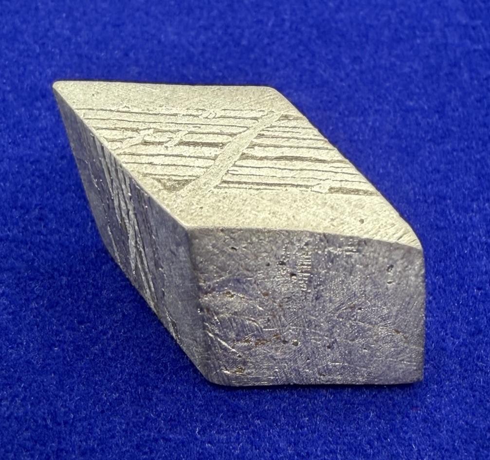 Etched Aletai Iron Meteorite, Rhombohedral Cube, Widmanstatten Pattern, 9.24g