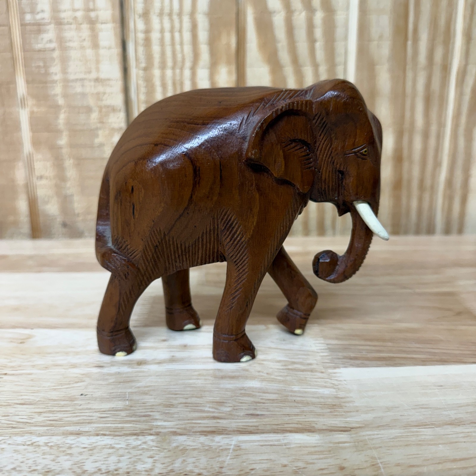 Vintage Hand-Carved Wood Elephant Sculpture Made In Kenya 5 Inches Tall Vintage Hand-Carved Wood Elephant Sculpture Made In Kenya 5 Inches Tall