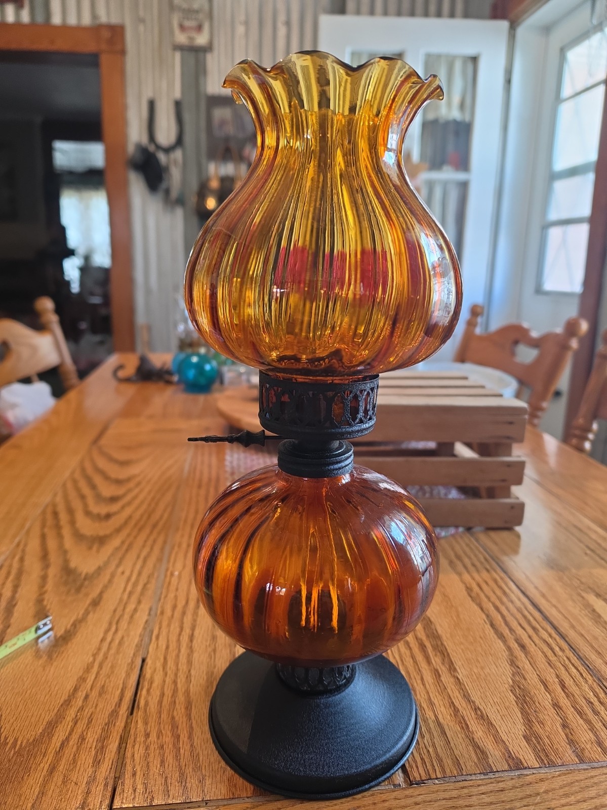 Vintage Amber Oil Kerosene Lamp
