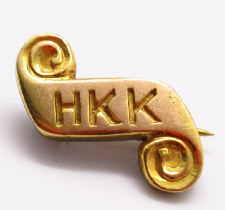 HKK Scroll Lapel Pin Gold Tone Monogram Initials Vintage Small Size