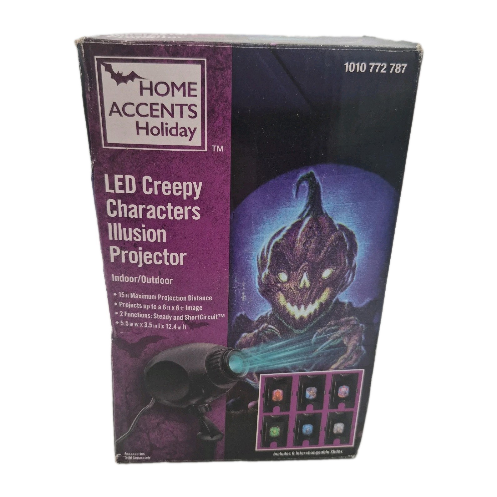 HOME ACCENTS HOLIDAY LED CREEPY CHARACTERS ILLUSION PROJECTOR + 6 SLIDES (New)