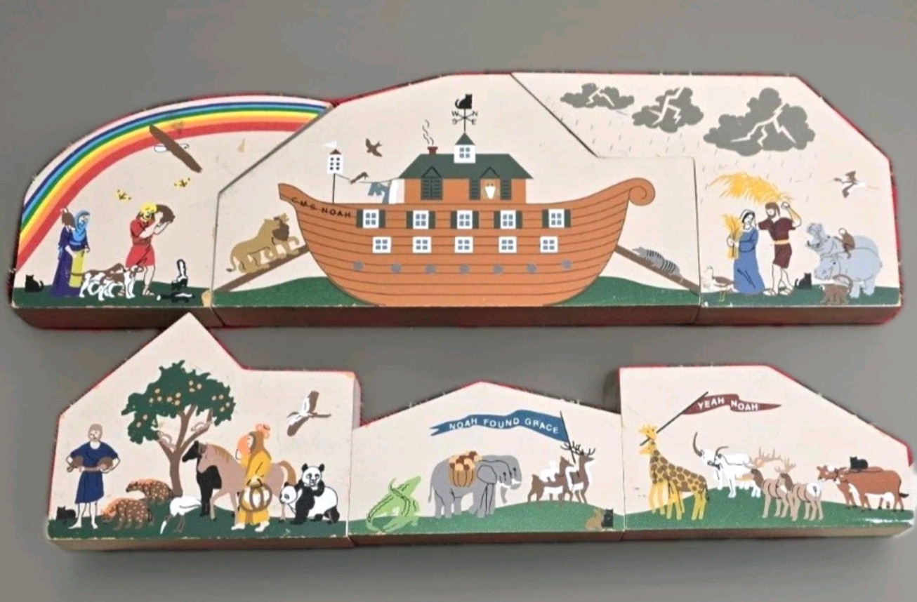 Vintage The Cat\'s Meow Noah\'s Ark Scene Lot of 6 Wood Shelf Sitters