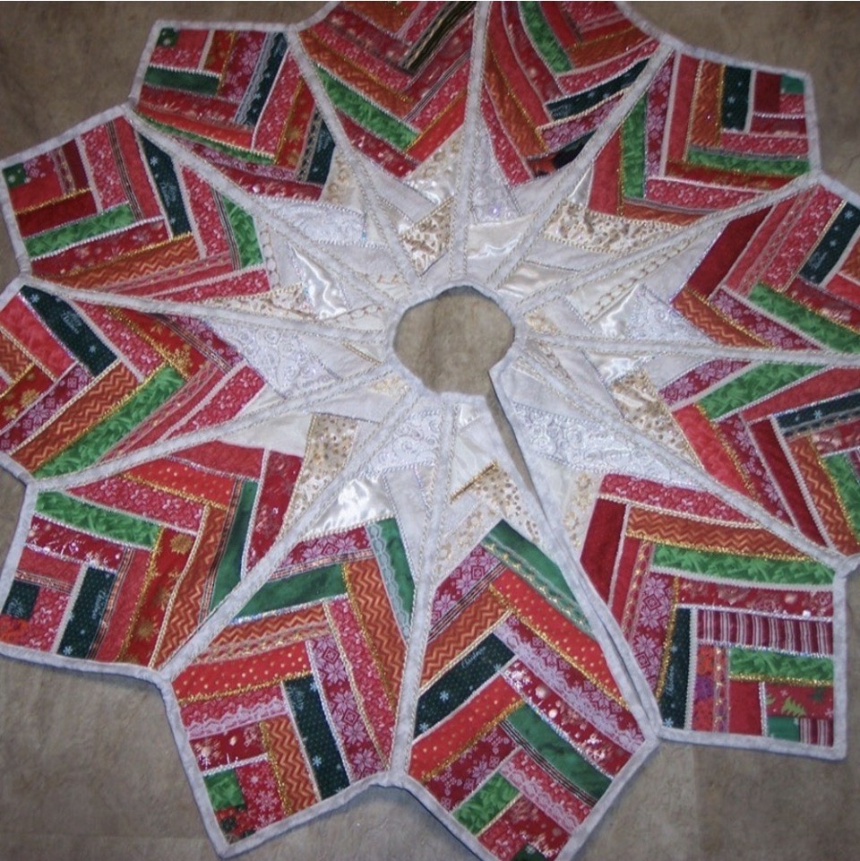 Unique Handmade Quilted Christmas Tree Skirt Star Shaped, Exquisite Fabrics 48” Unique Handmade Quilted Christmas Tree Skirt Star Shaped, Exquisite Fabrics 48”