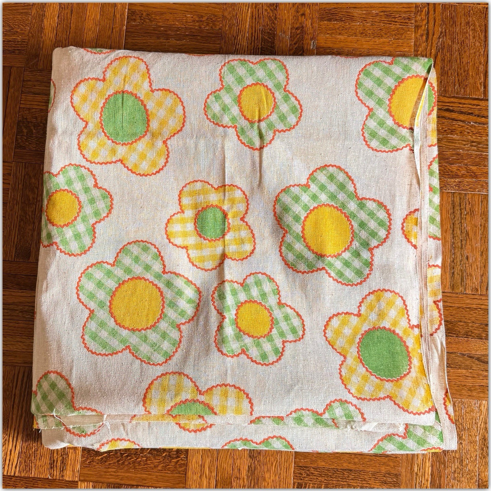 Vintage 9.6 Yds Burlap Jute Fabric Retro Mod Flower Power Gingham MCM 60s 70s