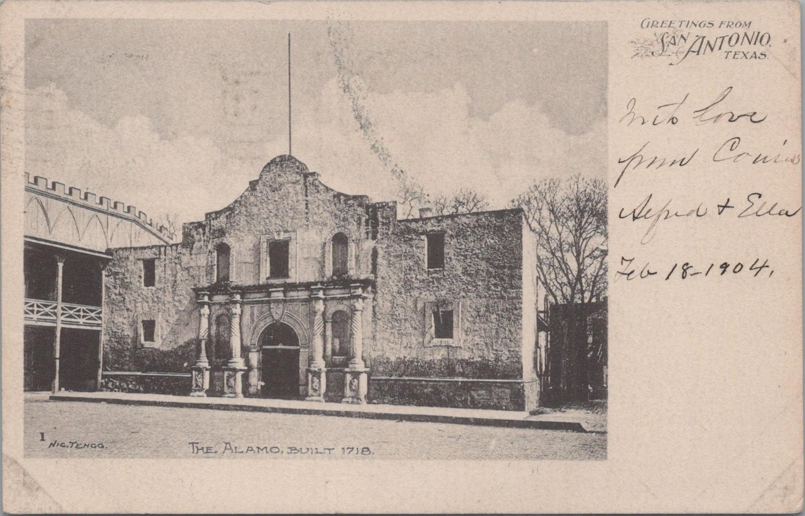 Postcard Greetings from San Antonio Texas The Alamo 1904