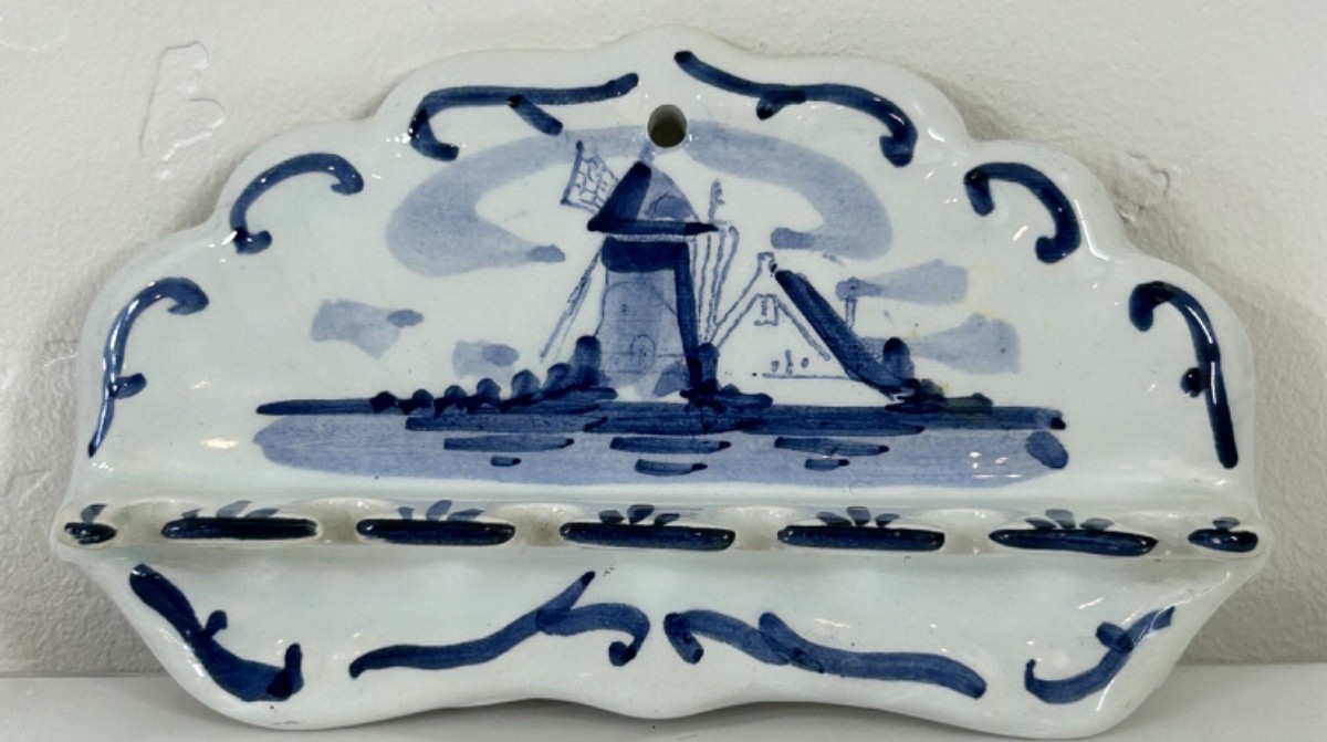 Vintage Delft Blue Hand-Painted Windmill 6 Spoon Wall Holder Holland Delfts A1