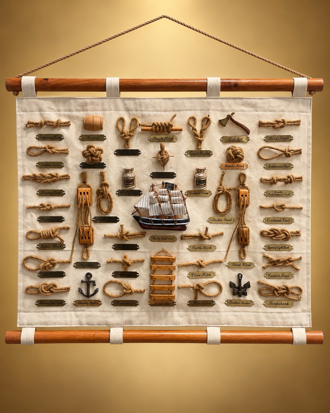 Vintage Nautical Knot Board Wall Hanging Maritime Sailboat Rope Display Decor