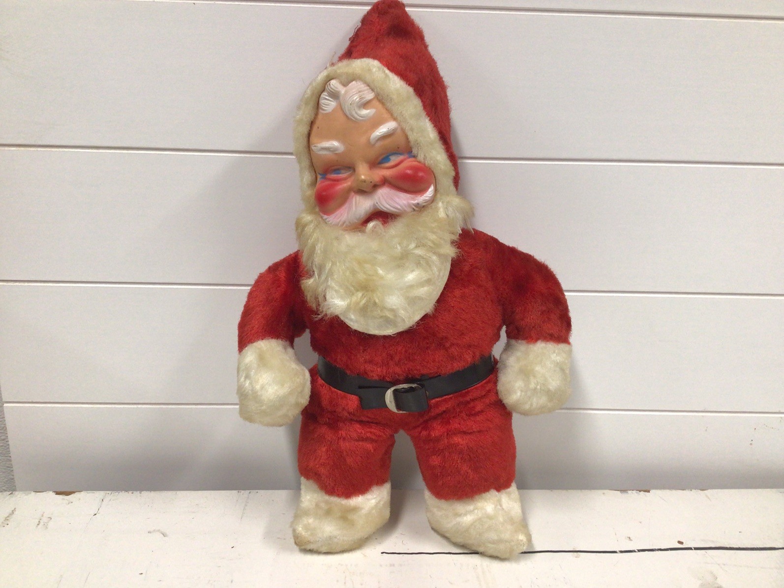 Christmas 1950s-1960s Rubber Face Santa Claus Plush Vintage No Tags Height 18”