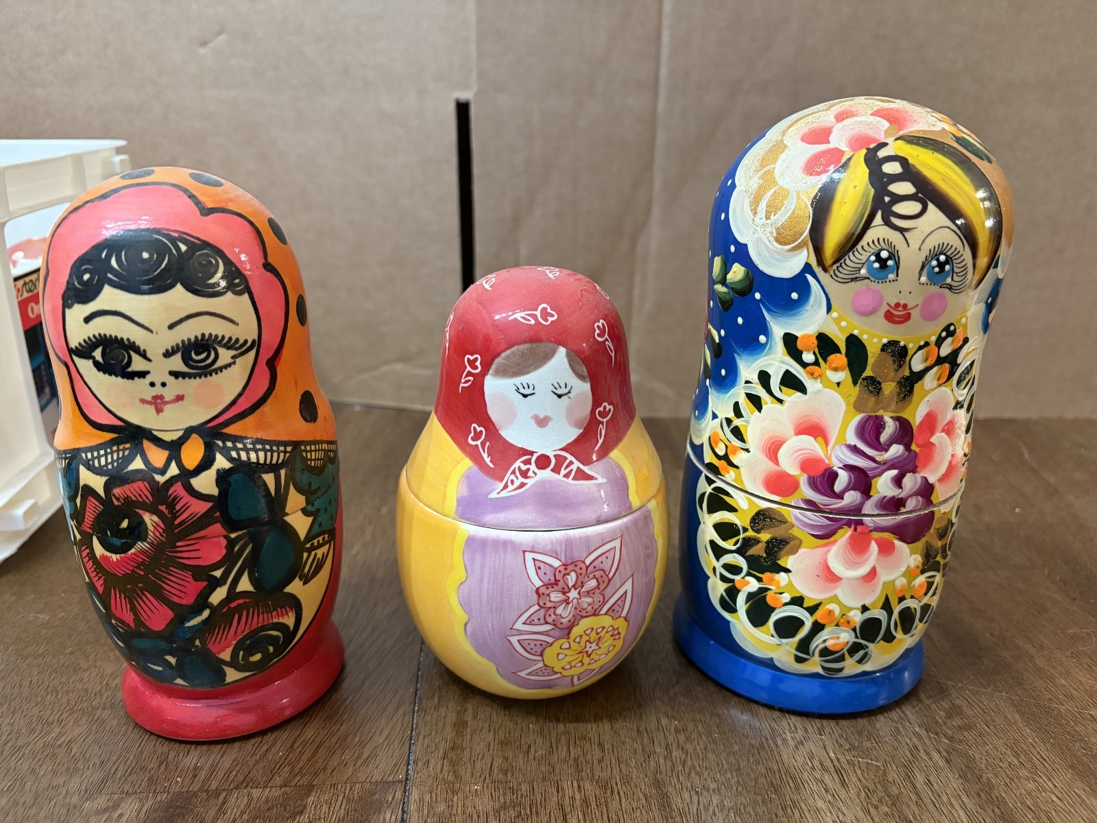  Vintage Russian Matryoshka Nesting Dolls Hand Paint.One porcelin measuring cups