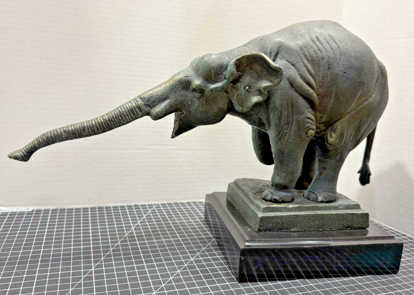 Vintage Italian Bronze Elephant Sculpture Solid Statue Figurine on Marble Base