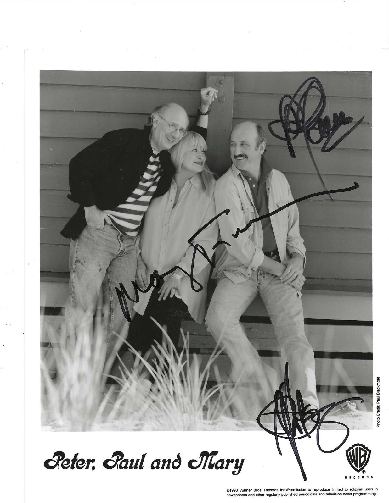 Peter, Paul & Mary Autographed 8x10 Photo JSA Letter Folk Music Trio