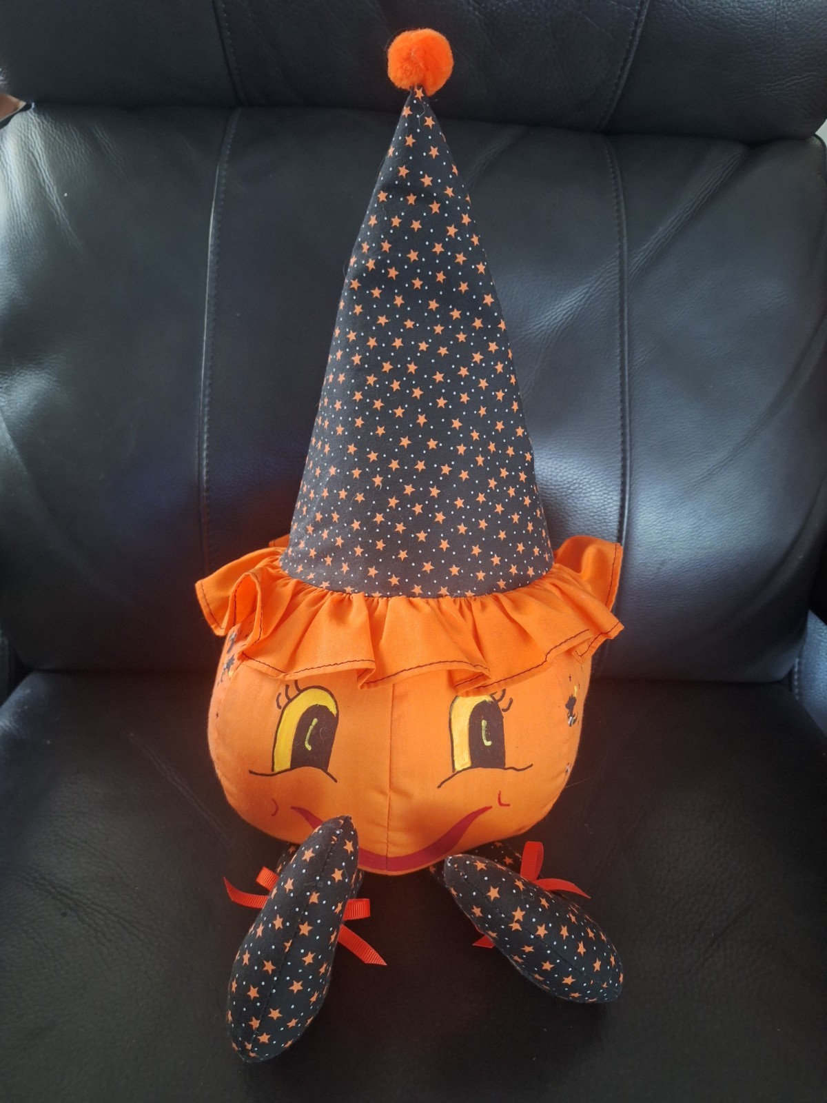 VTG Handmade Cute Halloween Pumpkin Witch Shelf Sitter Stuffed 12 VTG Handmade Cute Halloween Pumpkin Witch Shelf Sitter Stuffed 12