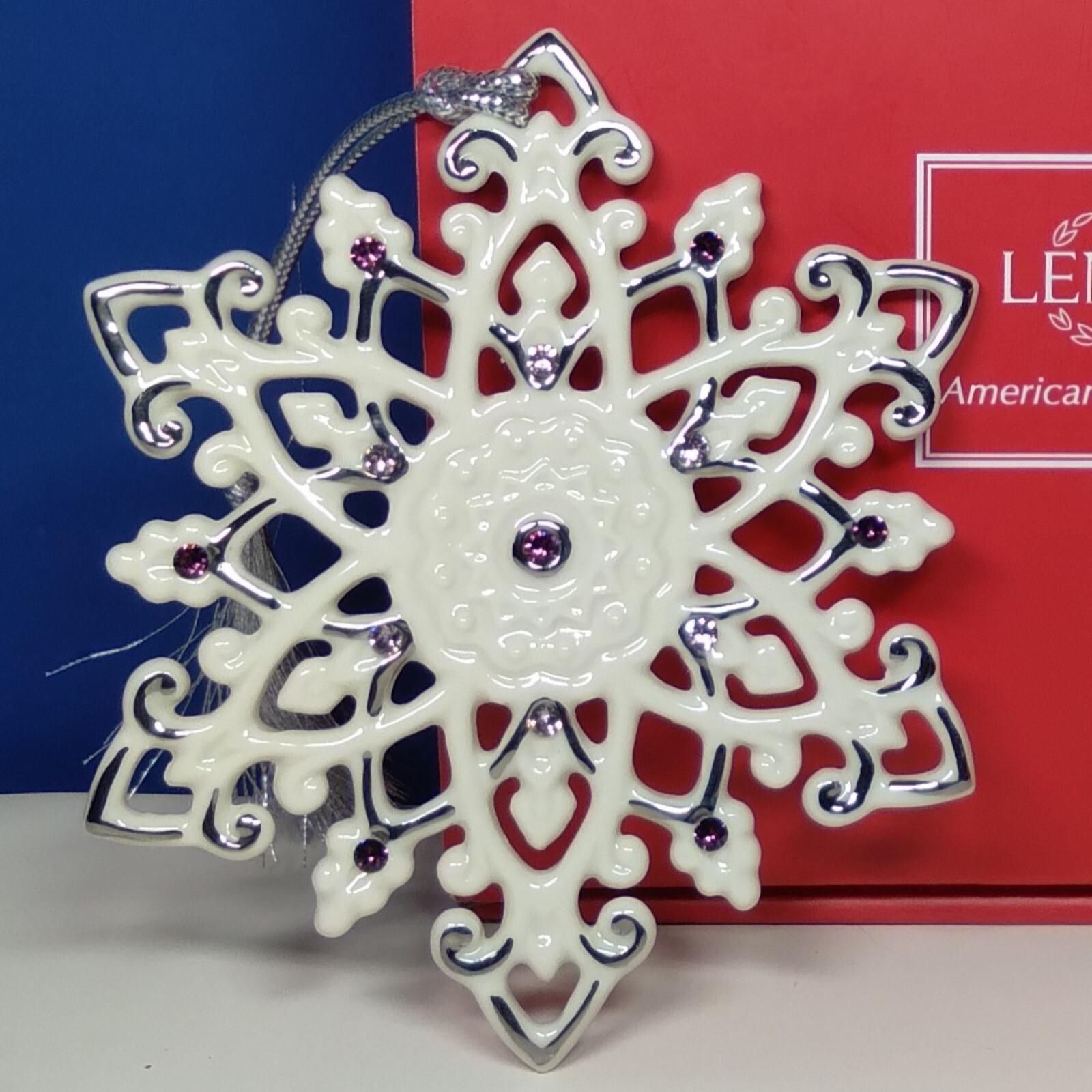 Lenox 2014 Gemmed Snowflake Ornament Amethyst Crystals Platinum Trim RARE