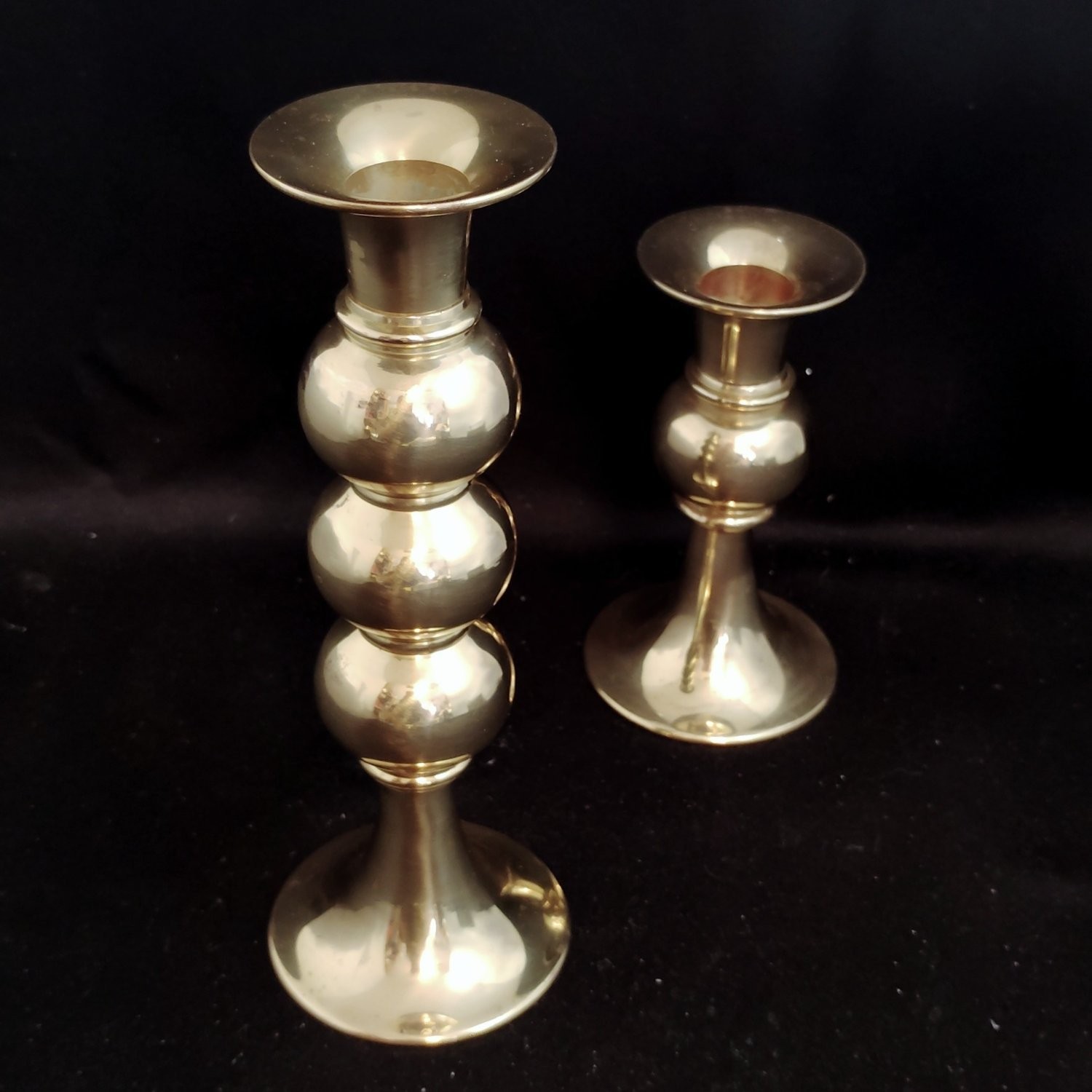 Vintage Teleflora Brass Candlestick Holders, Set 2 \'Stacked Ball\' POLISHED & OBO