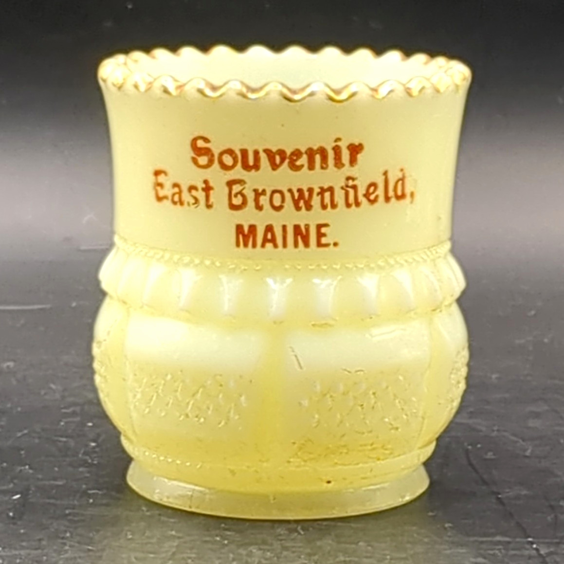 Antique Tarentum Custard Uranium Glass Toothpick Holder Souvenir Brownfield, ME