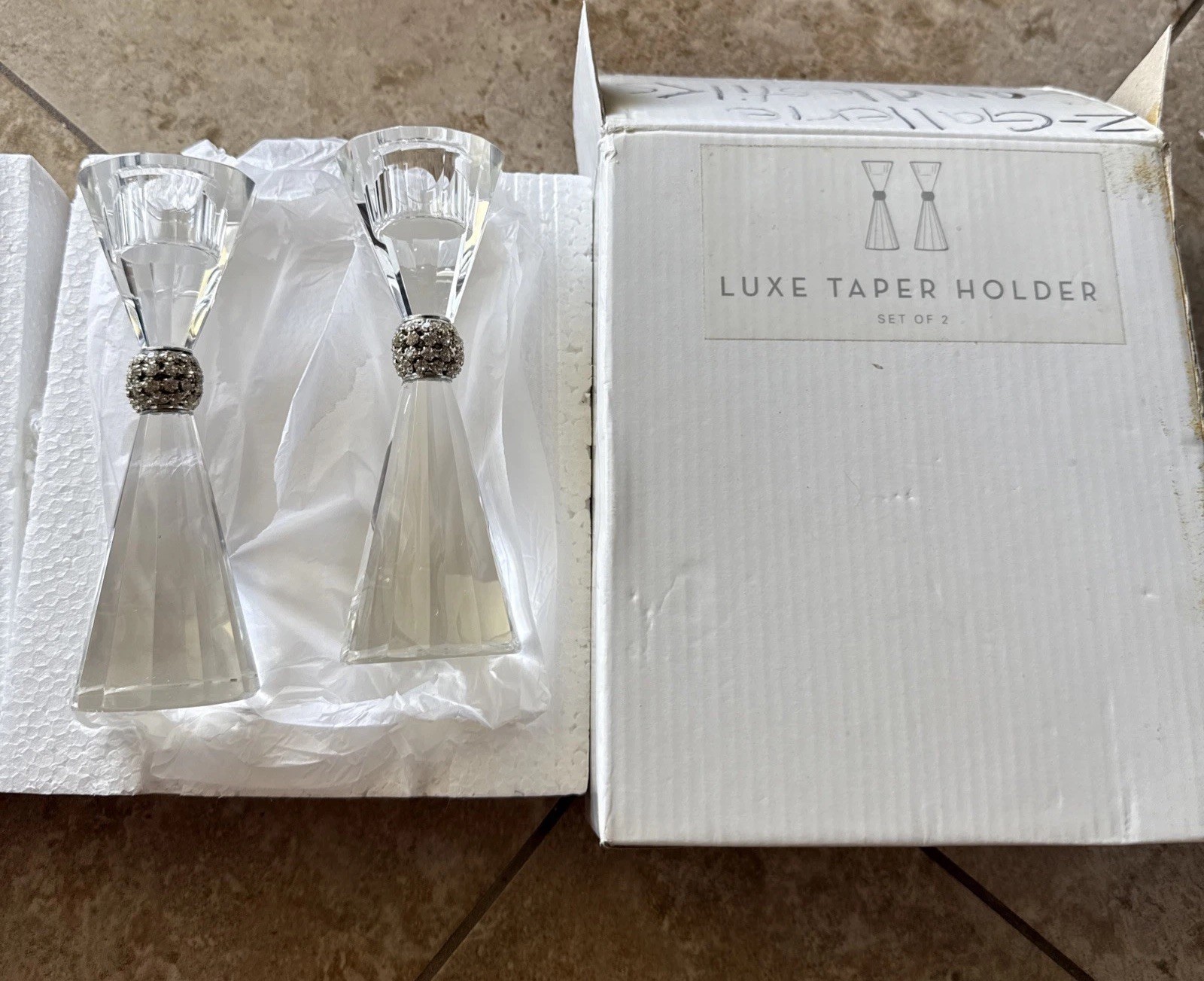 Candle Stick holder z gallerie crystal Luxe Taper Holder Pair Set NEW OPEN BOX