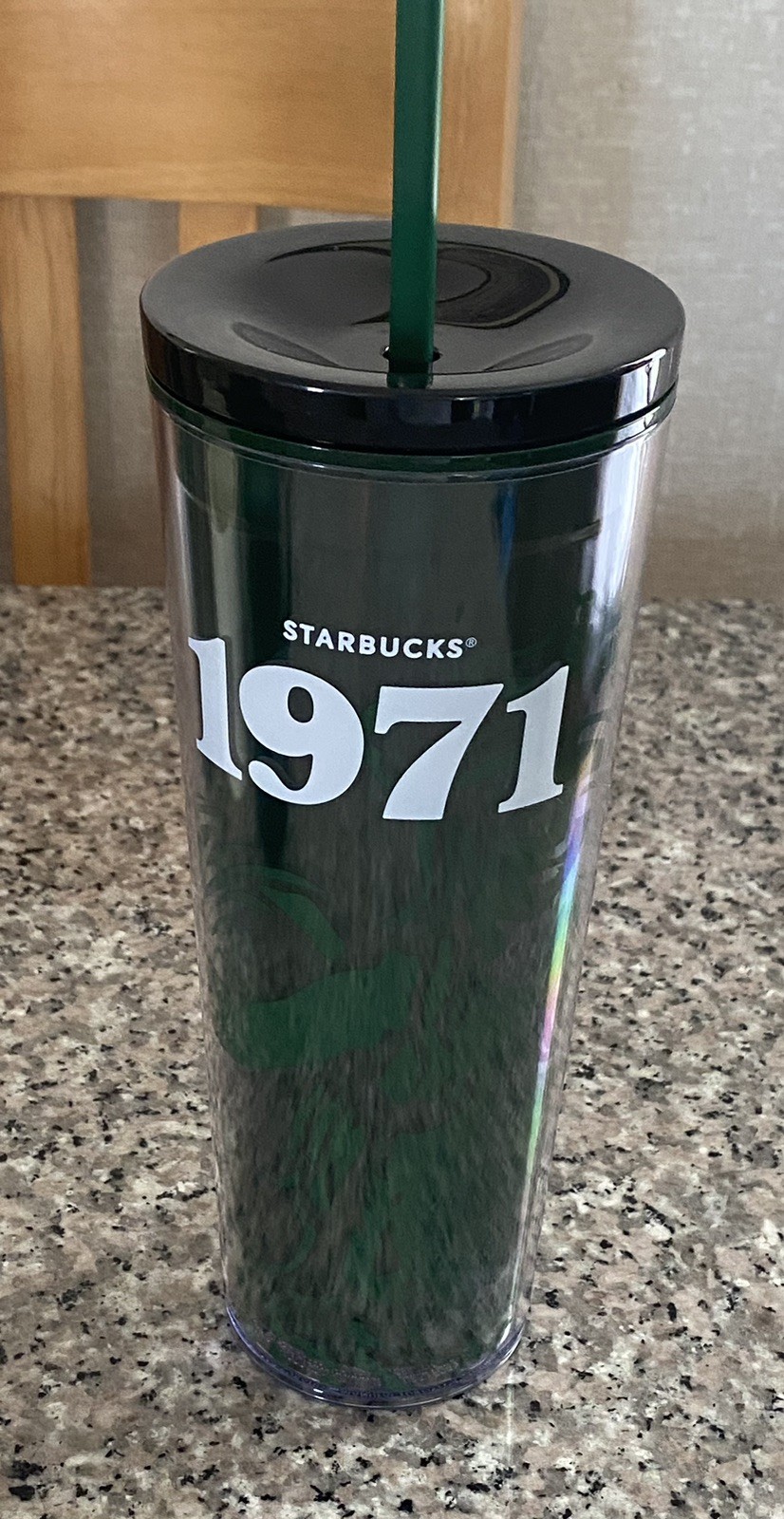 Starbucks 1971 Green Tumbler Cup with Green Straw Coffee & Tea Theme