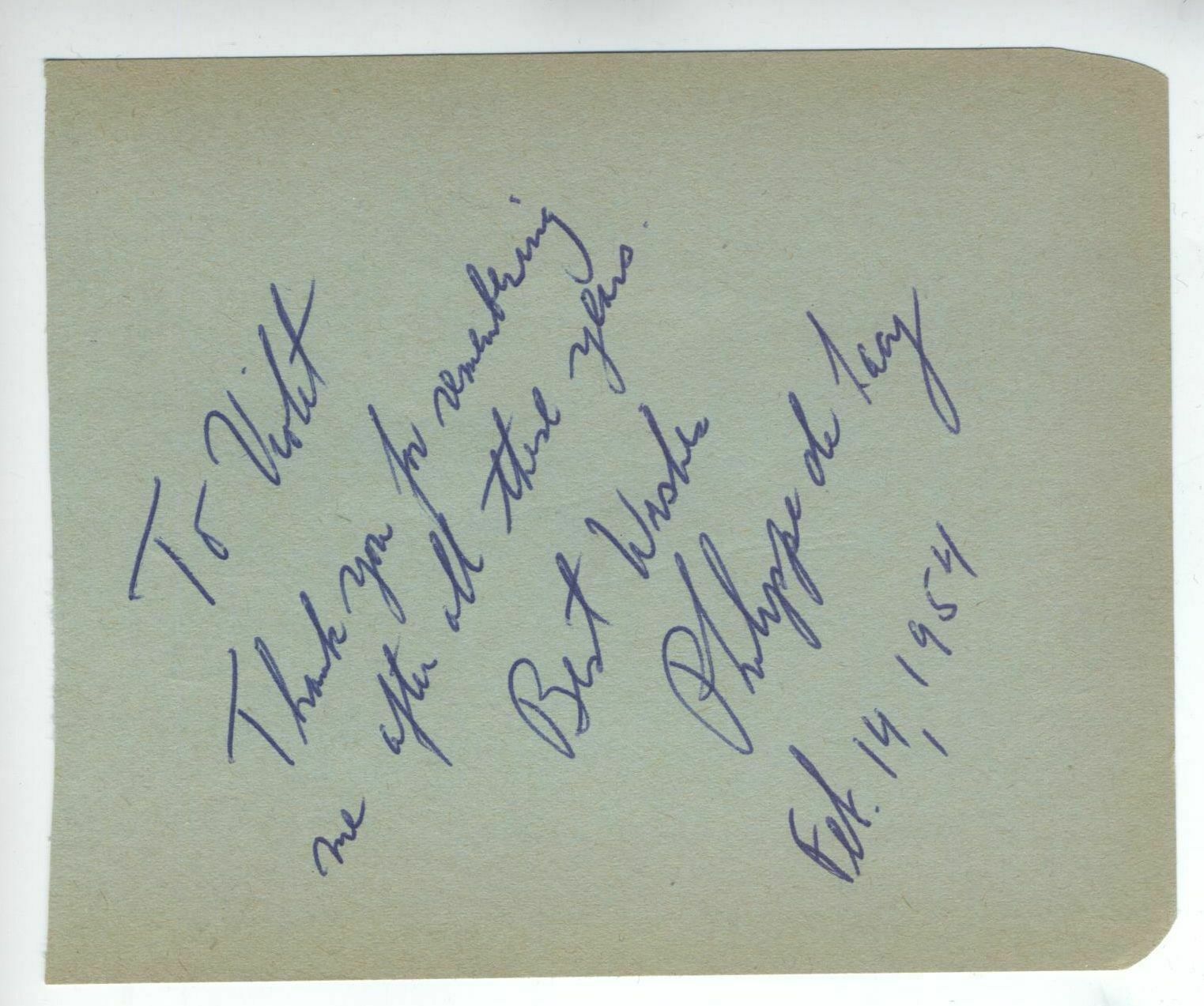 SILENT SCREEN CHILD STAR PHILIPPE DE LACY AUTOGRAPH STAR 1954 SIGNED & INSCRIBED