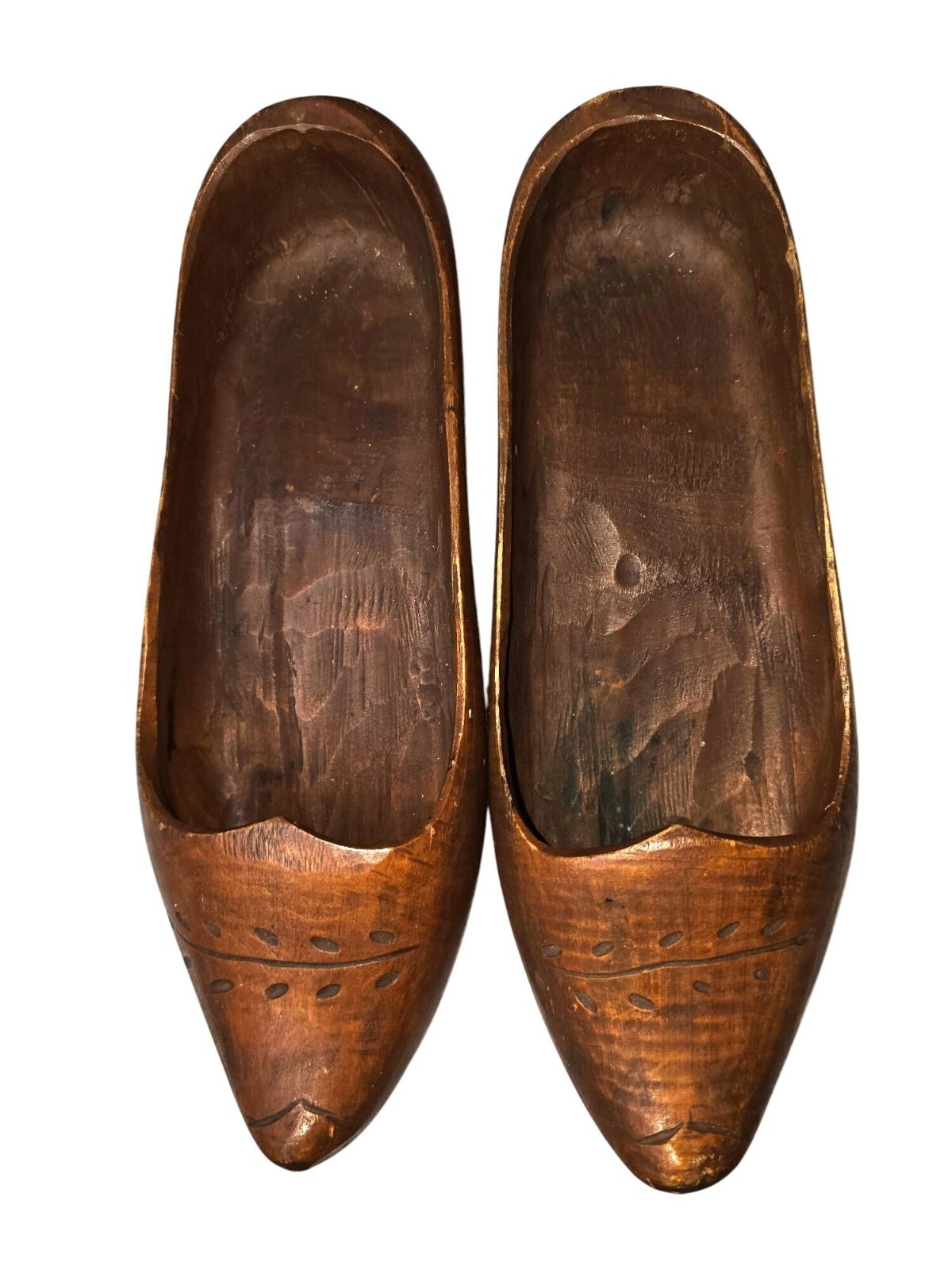 Vintage Hand-Carved Wooden Clogs Decorative Etching Decor Dutch French Decor