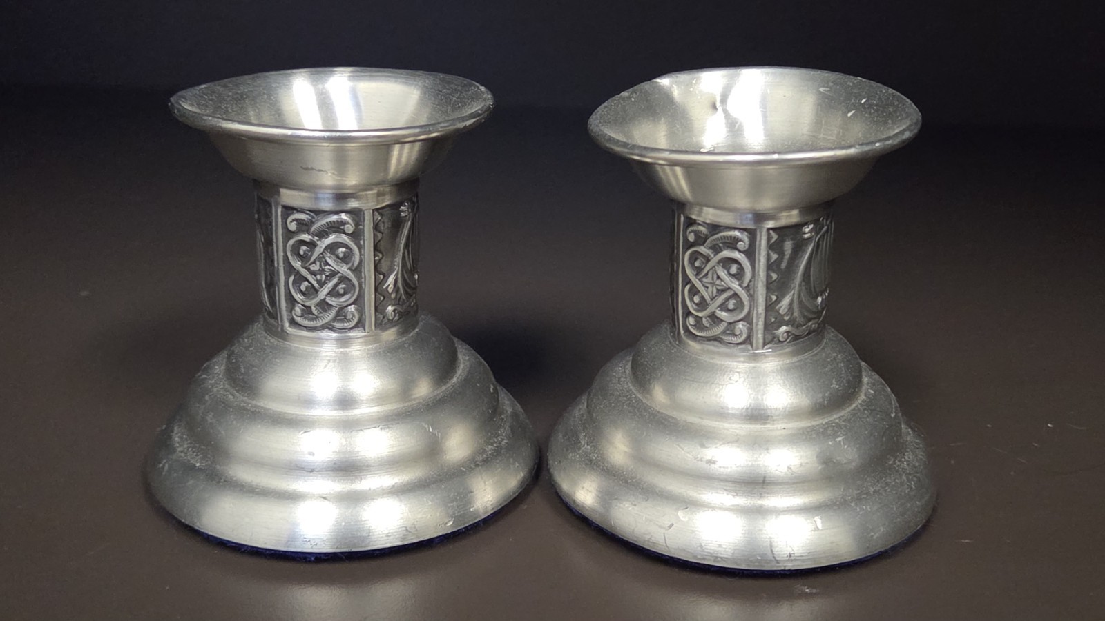 Vtg. Viking Candle Holder - Pewter - Made In Norway - Set Of Two - Archer & Ship